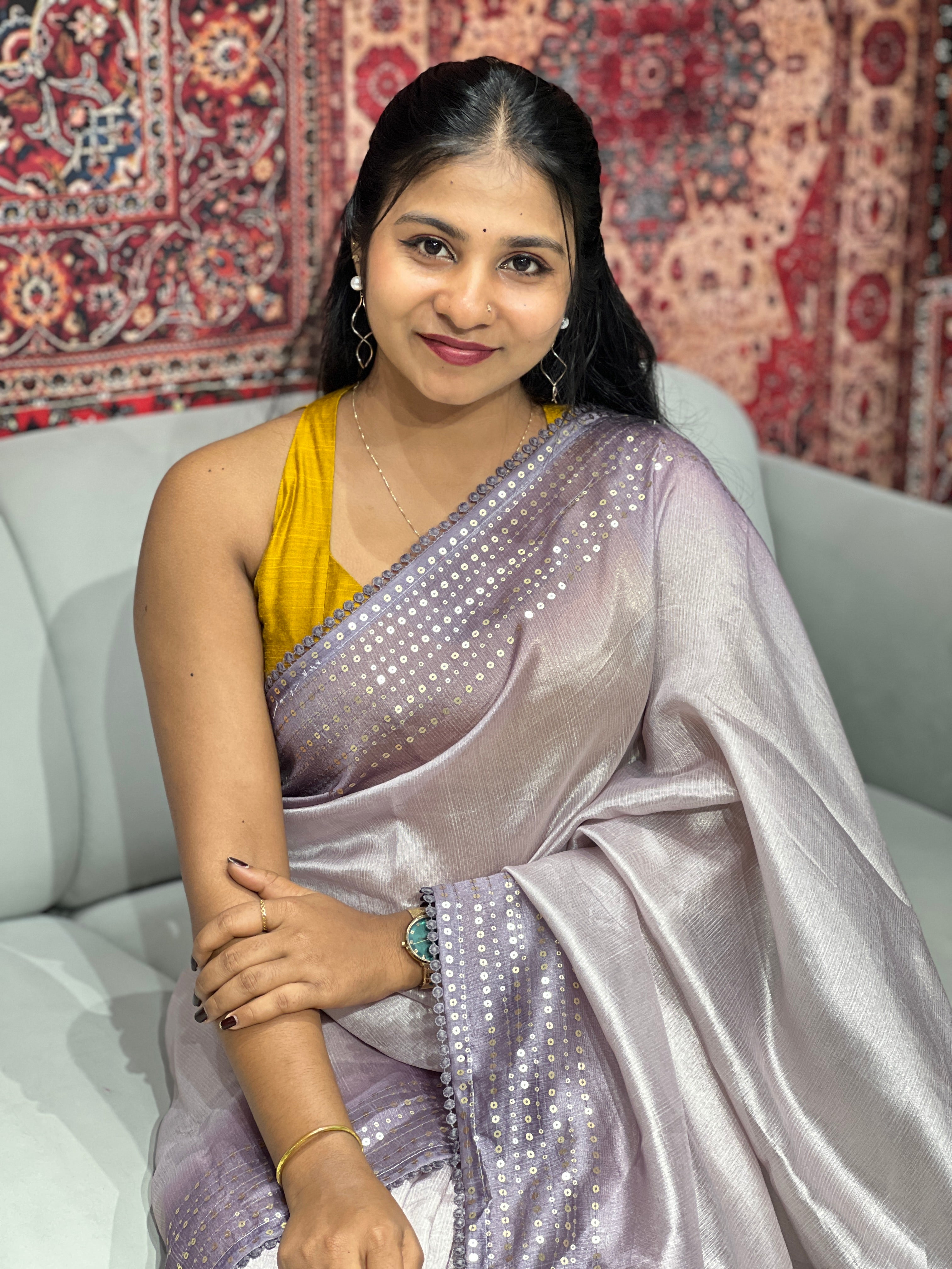 Sequins Woven Border Detailed Tissue Saree | SUN576