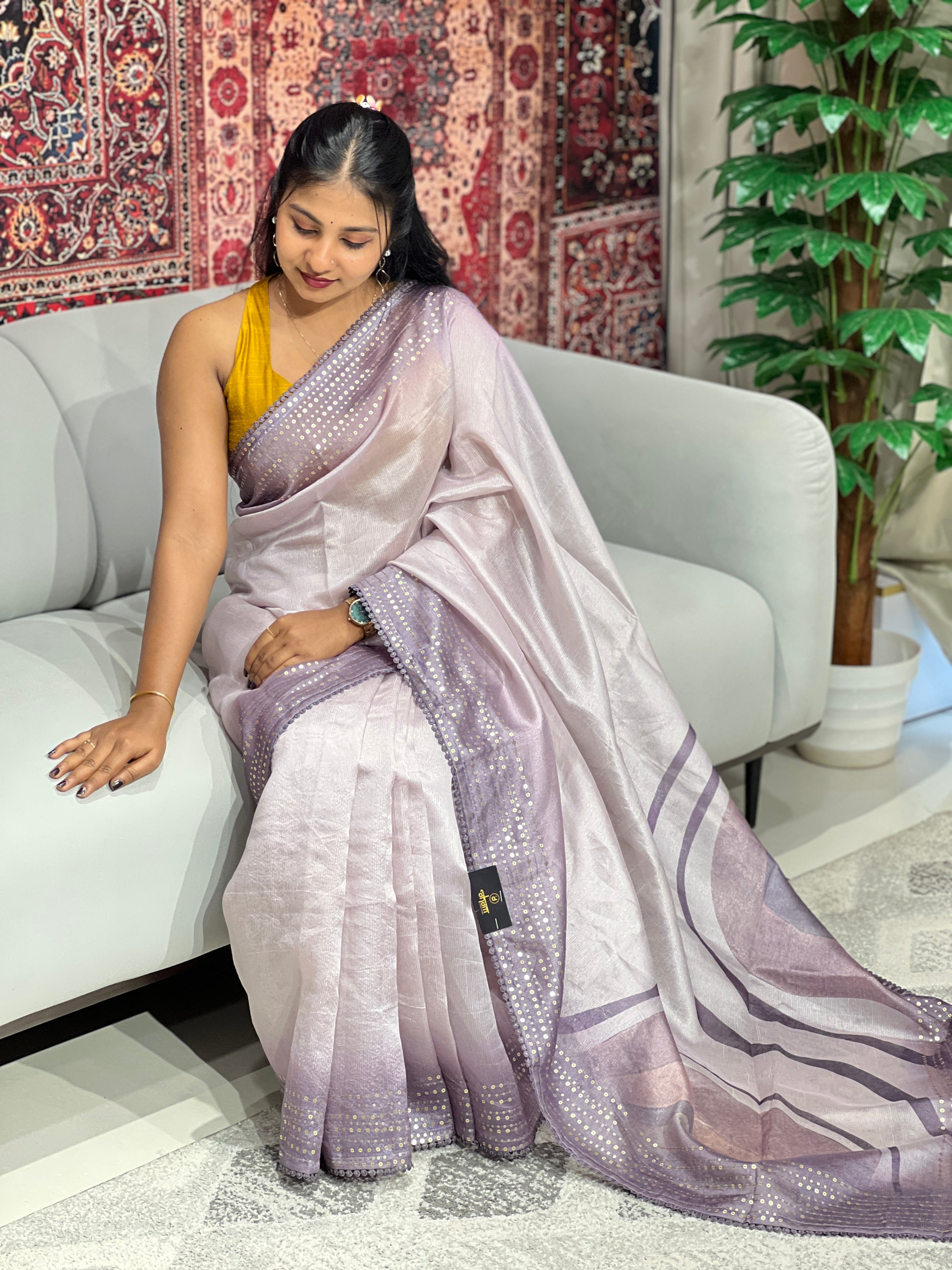 Sequins Woven Border Detailed Tissue Saree | SUN576