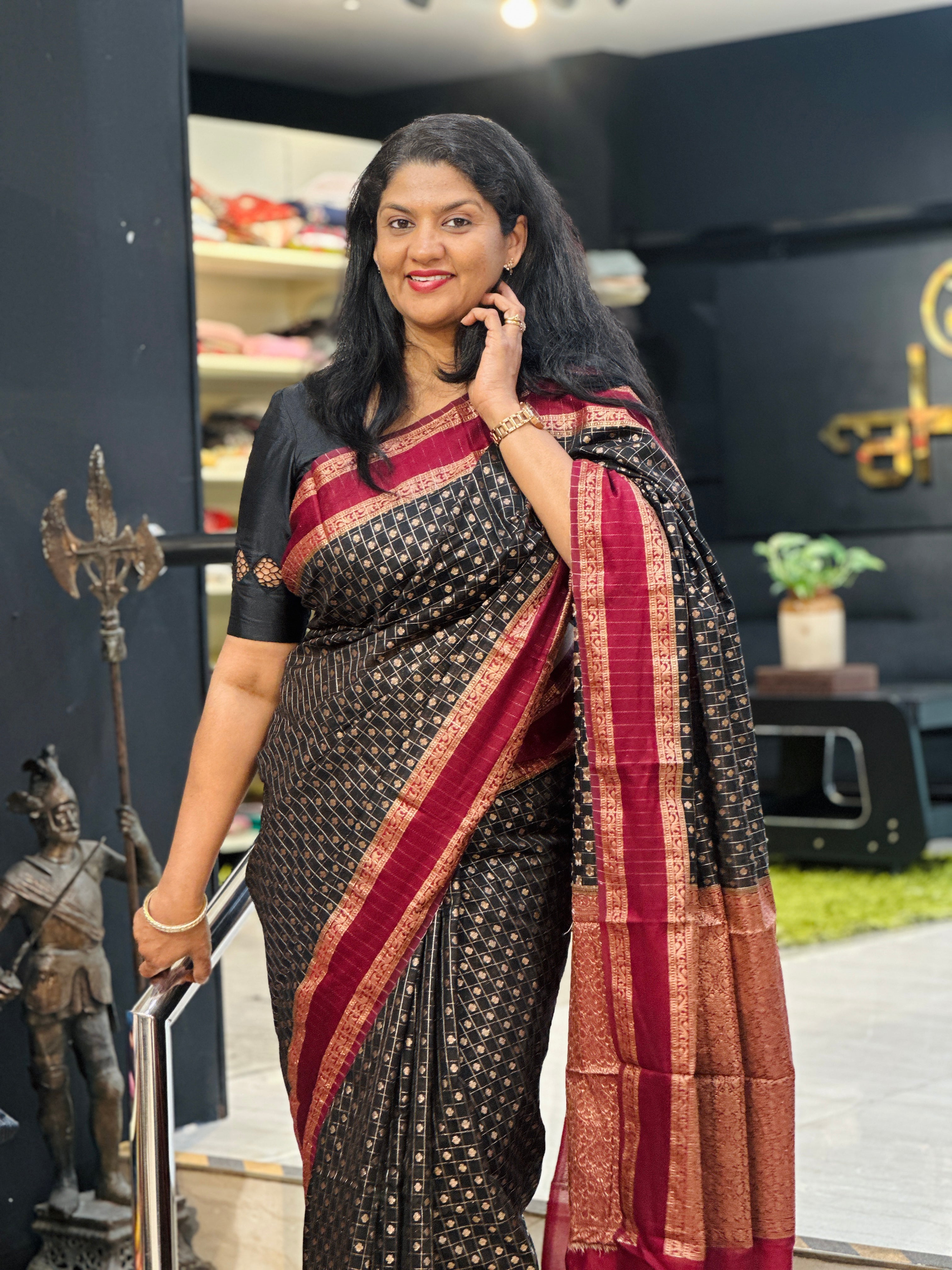 Check Pattern Semi Silk Saree | ZSS579