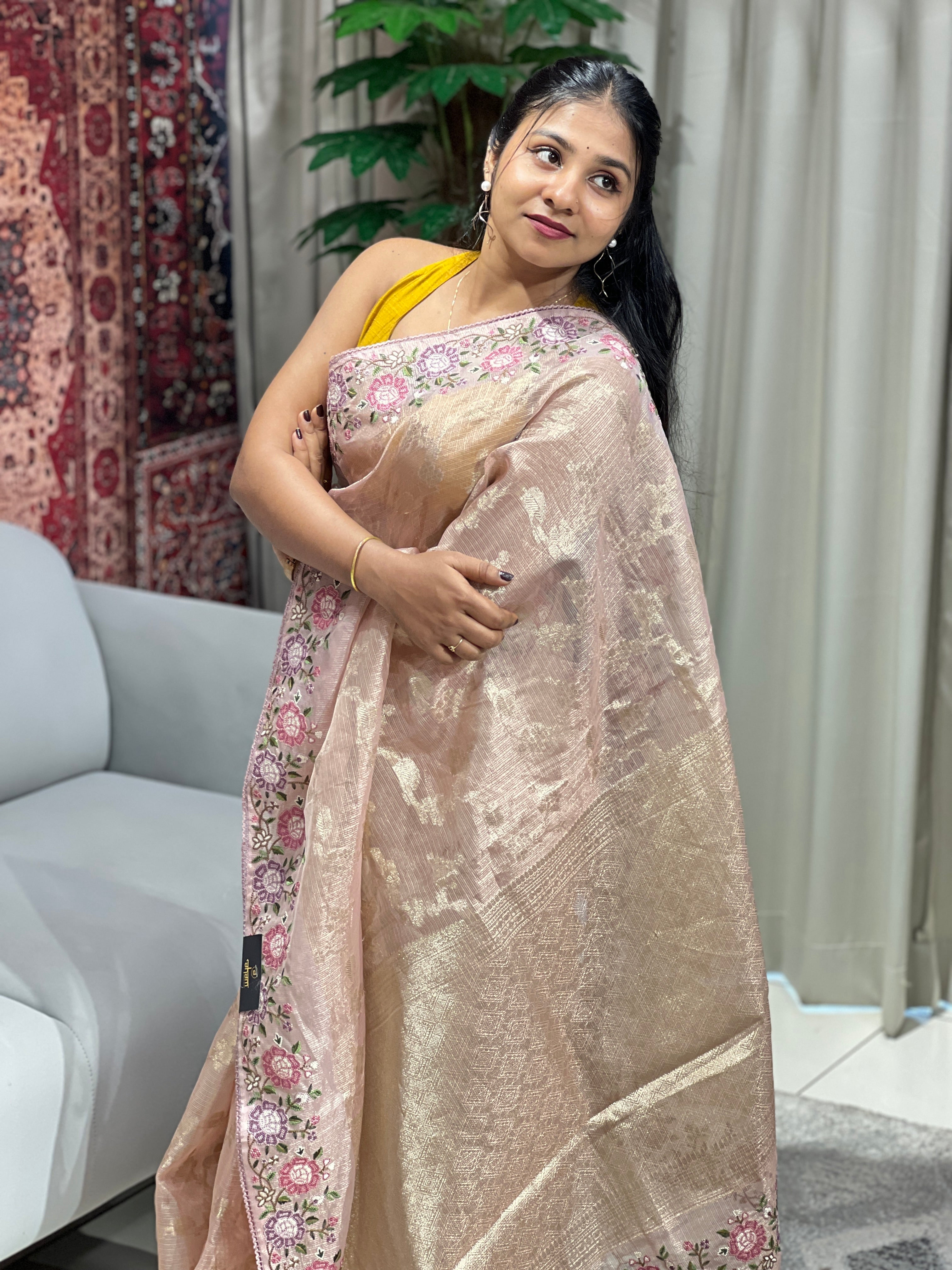 Banarasi & Floral Embroidery Detailed Tissue Organza Saree | SUN510