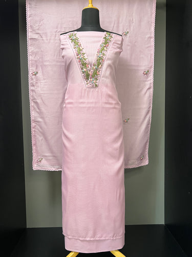 V neck Hand Embroidery Detailing Silky Kota Salwar Set | BLD1053