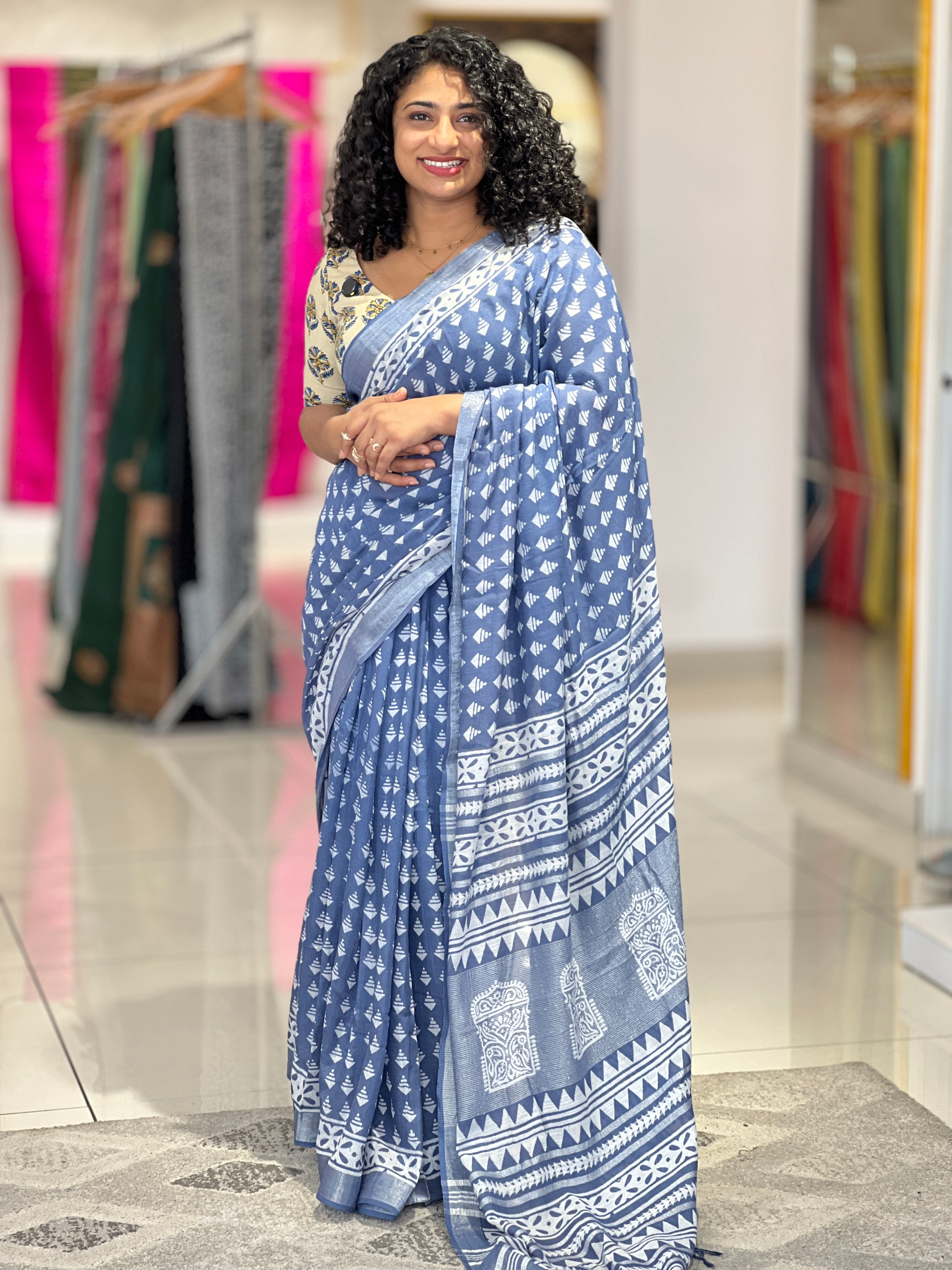 Printed Design Bhagalpuri Linen Saree | RP452