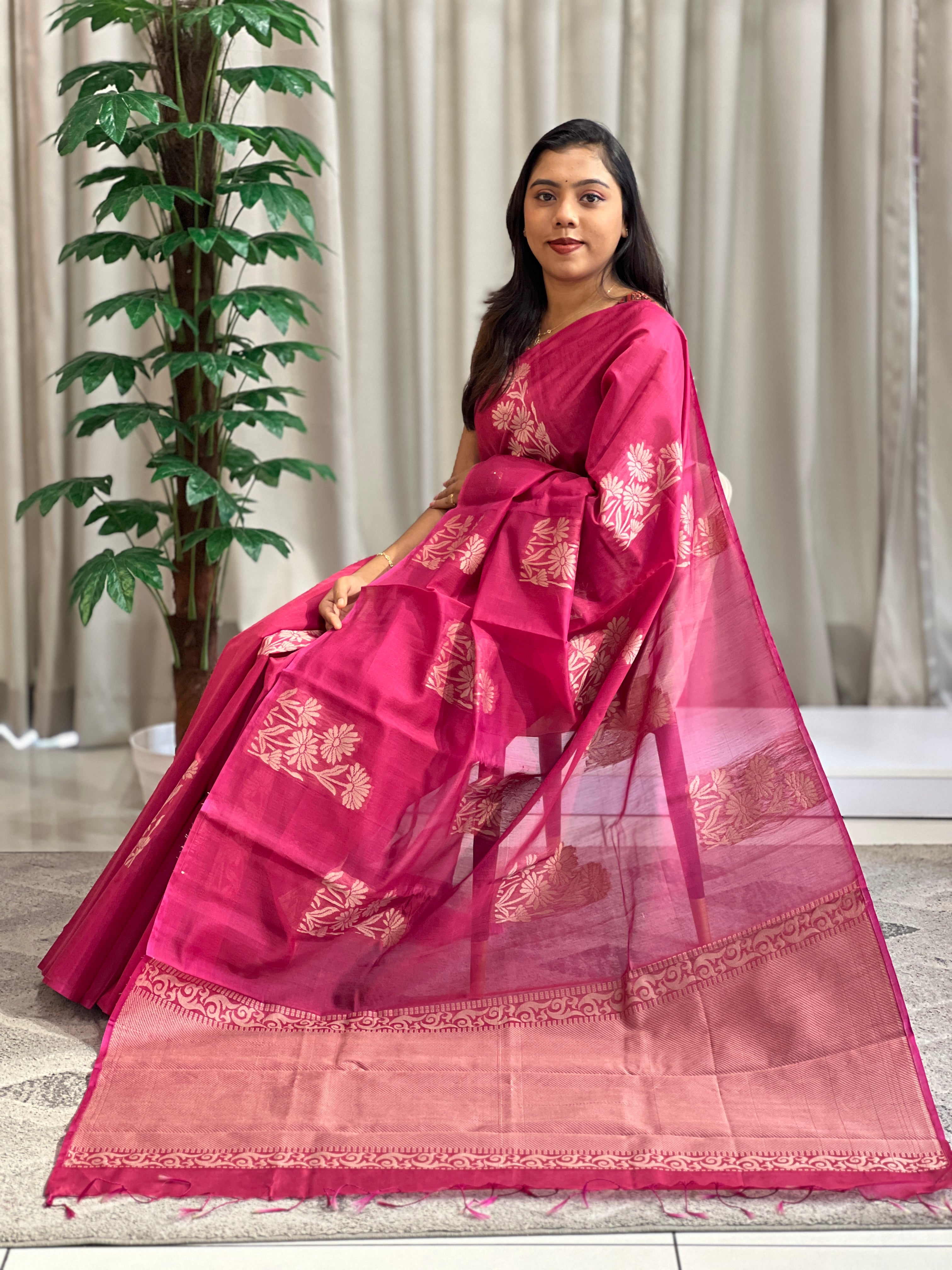 Floral Pattern Cotton Silk Saree | KTS175