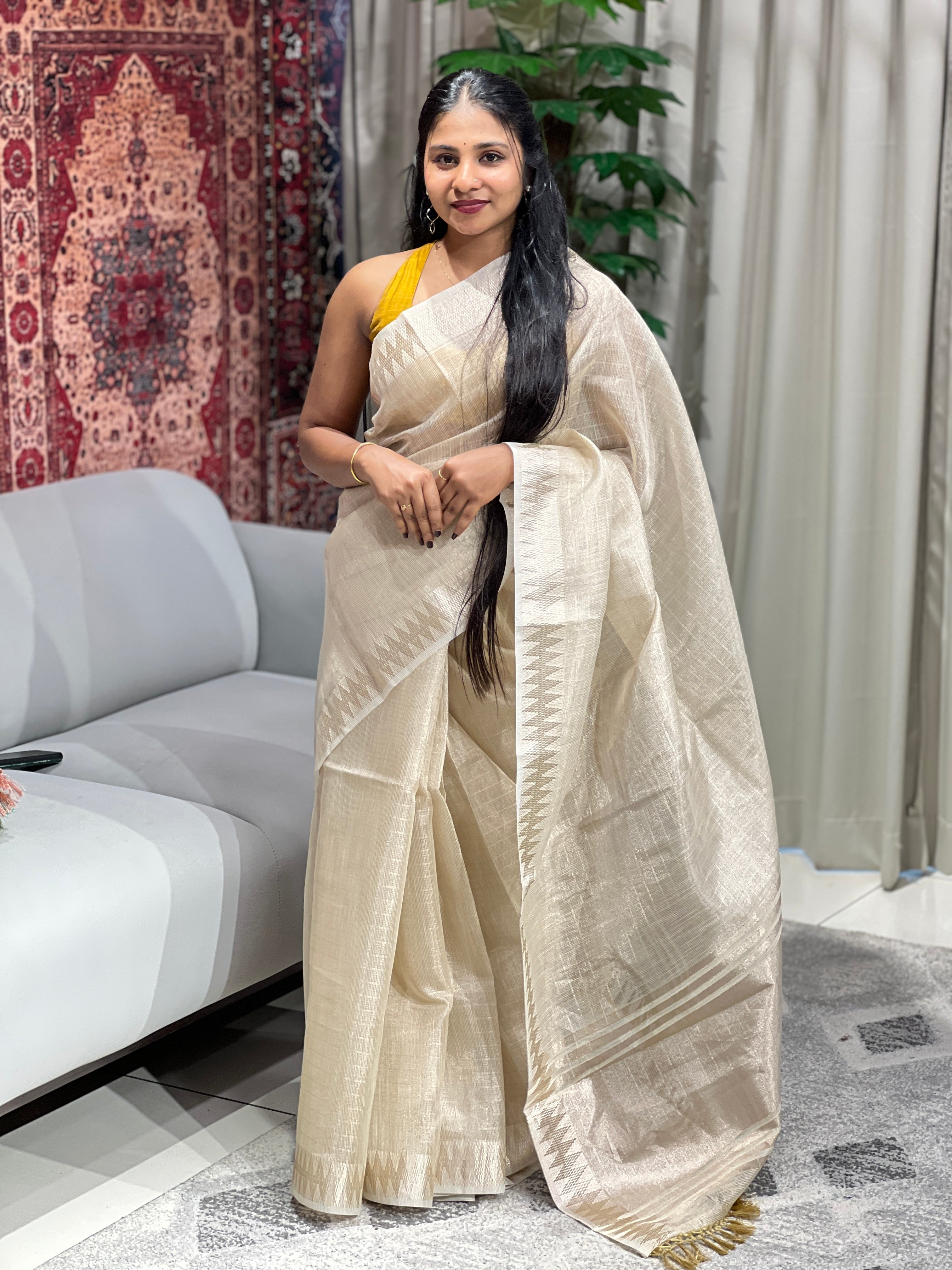 Stripes Detailed Tissue Saree | VDA168