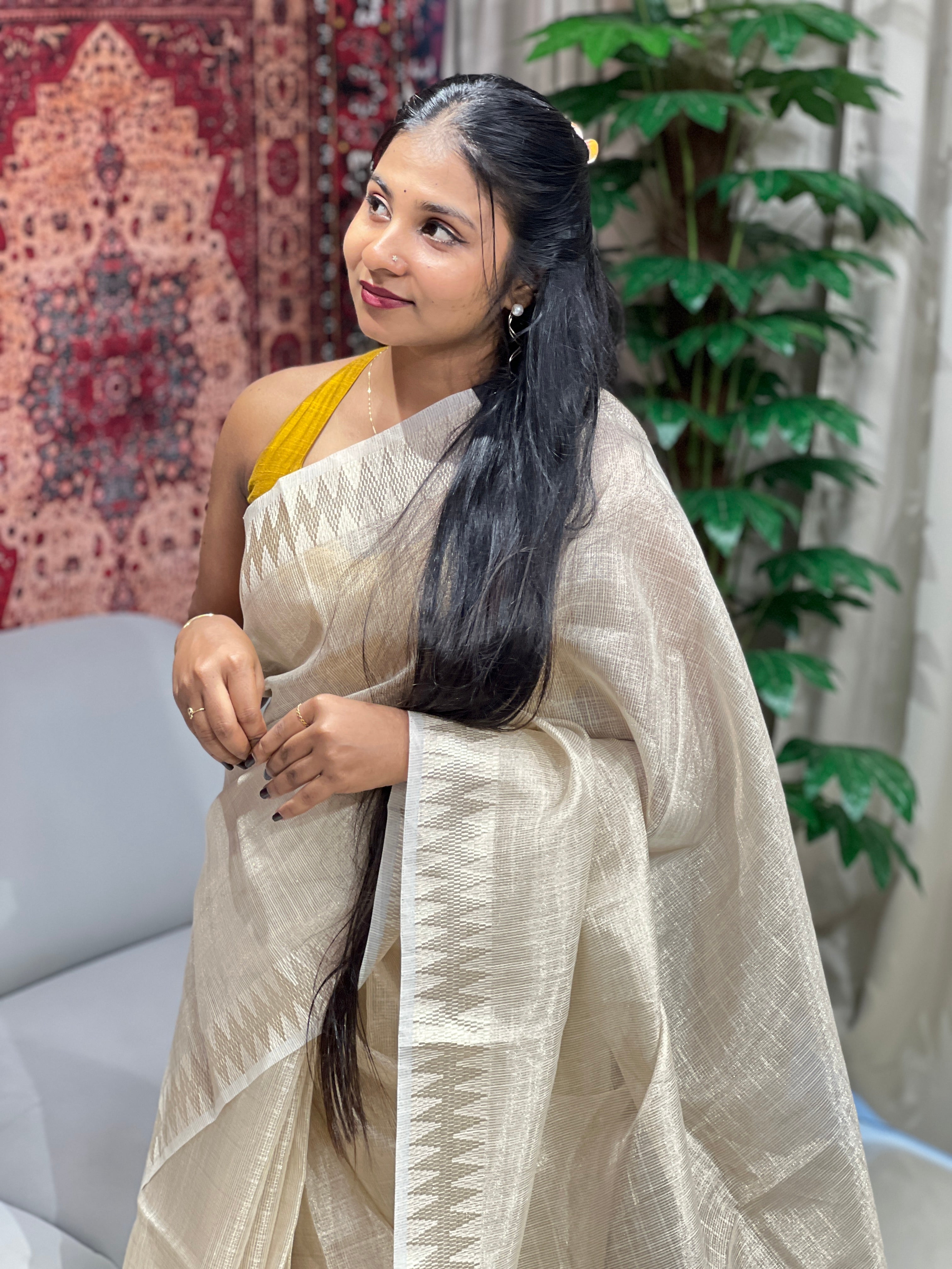 Stripes Detailed Tissue Saree | VDA168