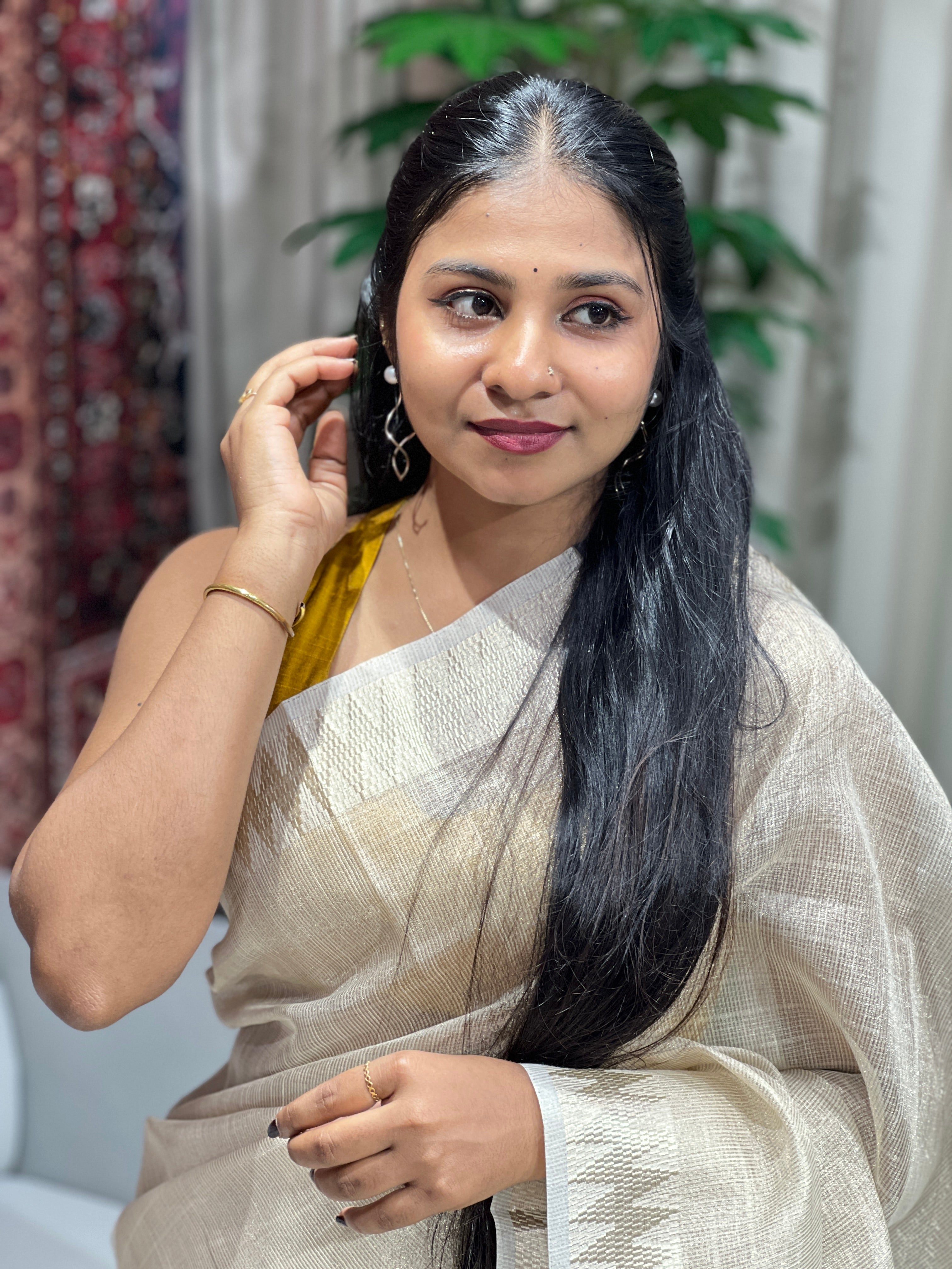 Stripes Detailed Tissue Saree | VDA168