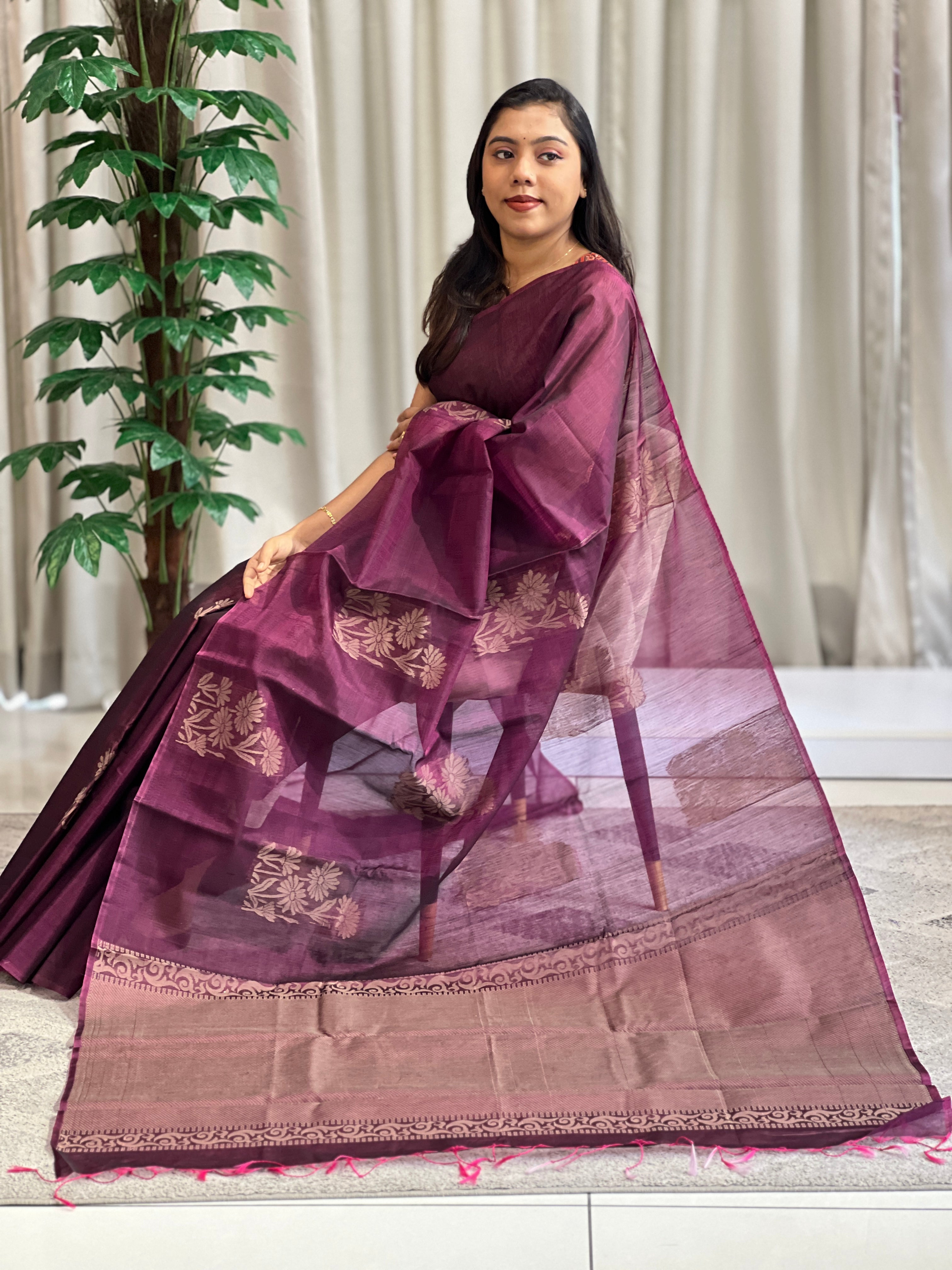 Floral Pattern Cotton Silk Saree | KTS174