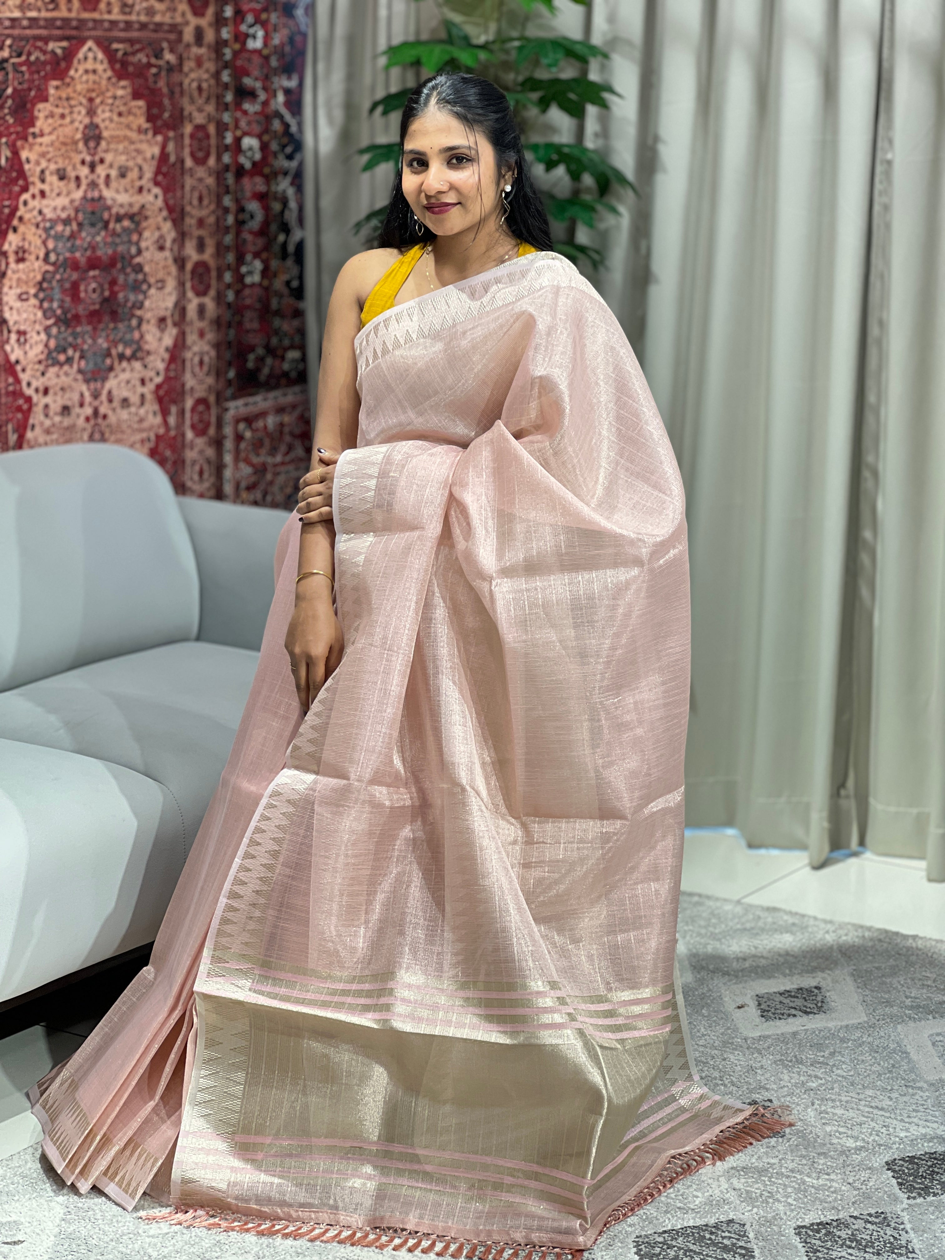Stripes Detailed Tissue Saree | VDA167