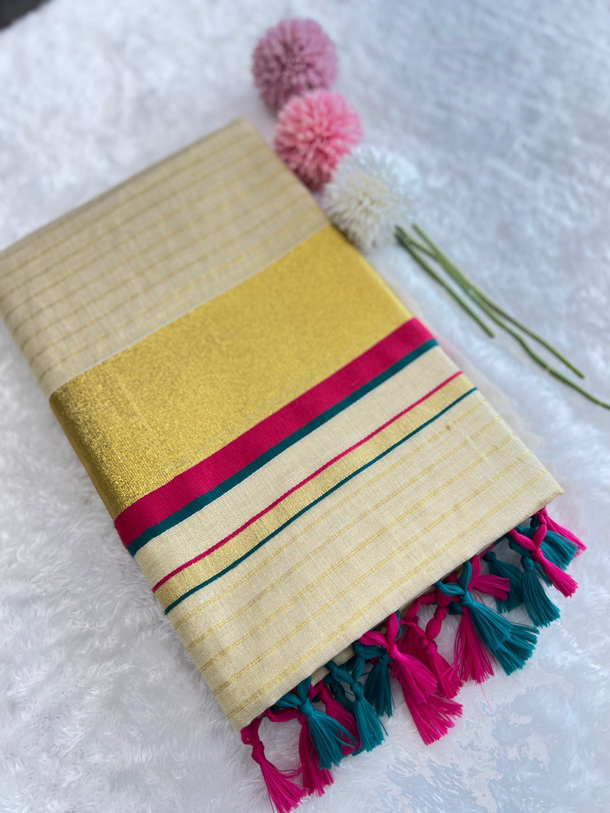 Double Border Pattern Tissue Kerala Cotton Saree | PMCT115