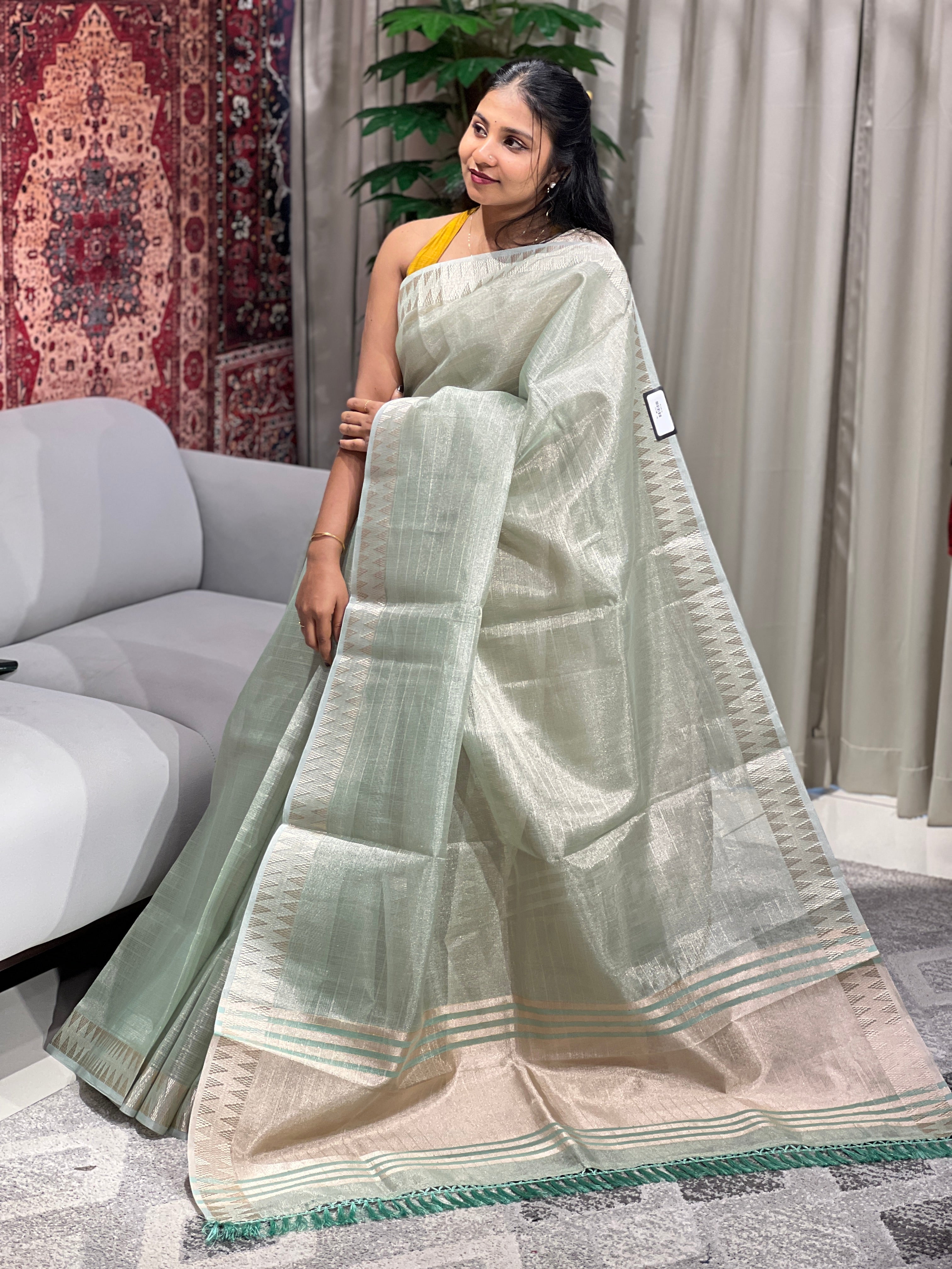 Stripes Detailed Tissue Saree | VDA169