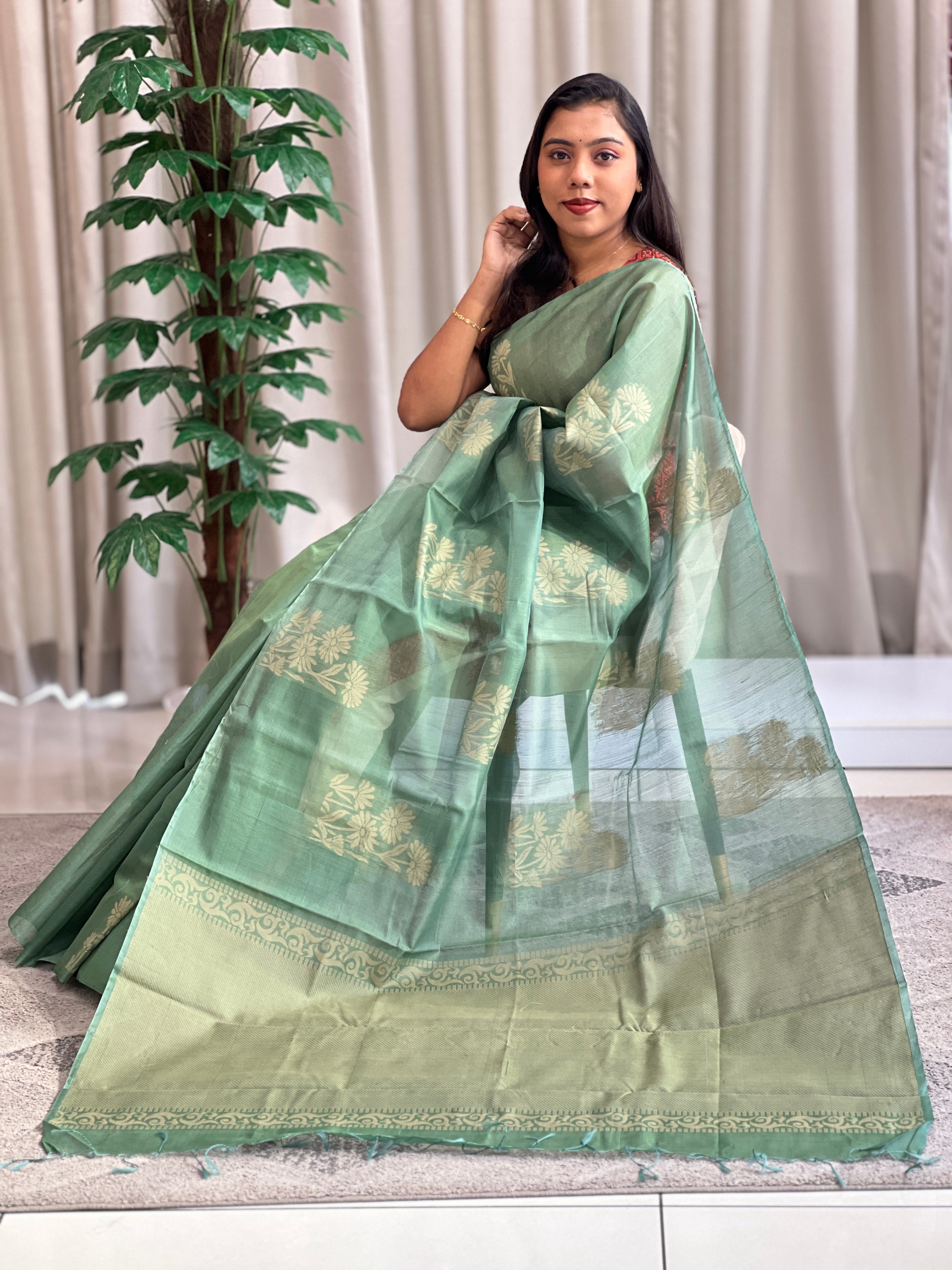 Floral Pattern Cotton Silk Saree | KTS173