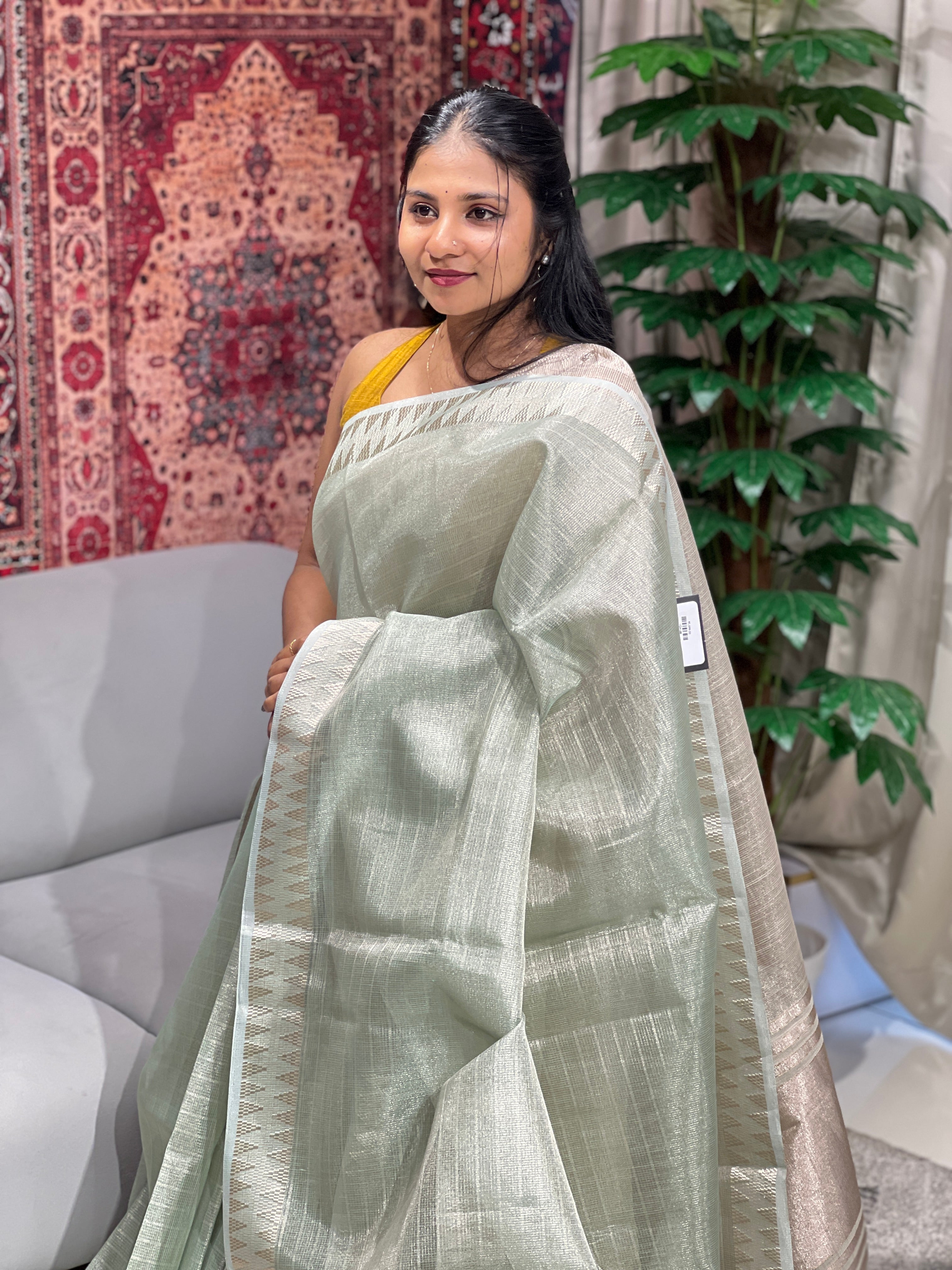 Stripes Detailed Tissue Saree | VDA169