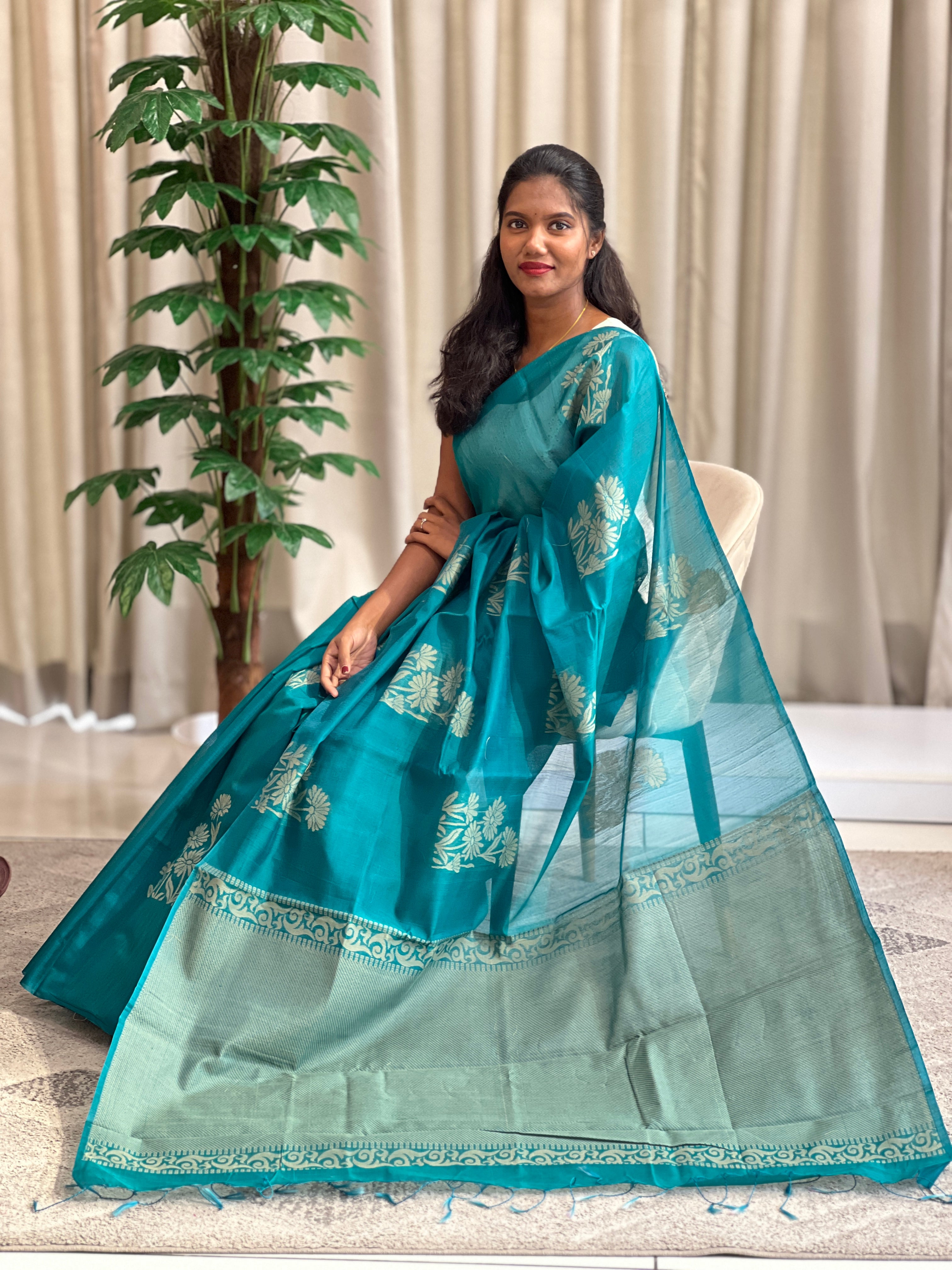 Floral Pattern Cotton Silk Saree | KTS172