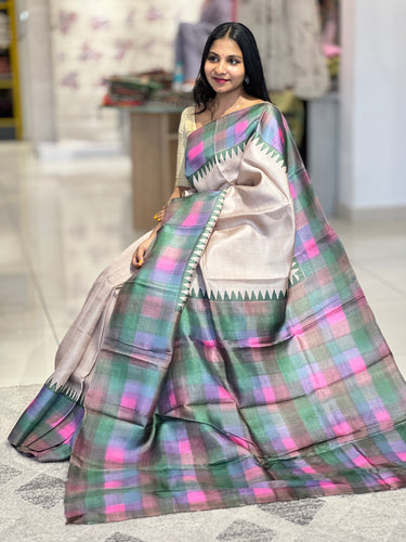 Digital Printed Geometric Patterned Tussar Saree | SBS1256