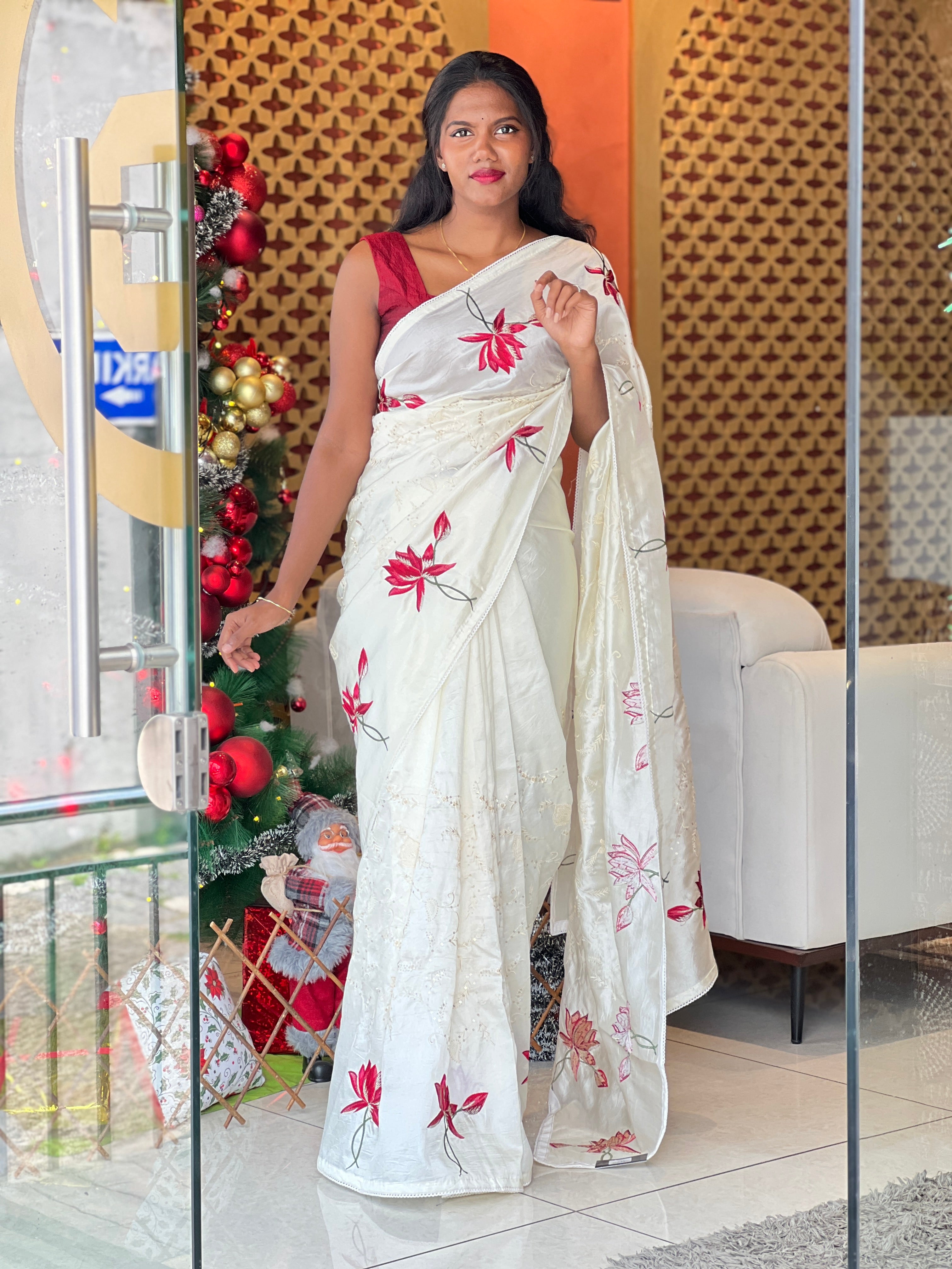 Floral Machine Embroidery Semi Tussar Saree | BLD2061