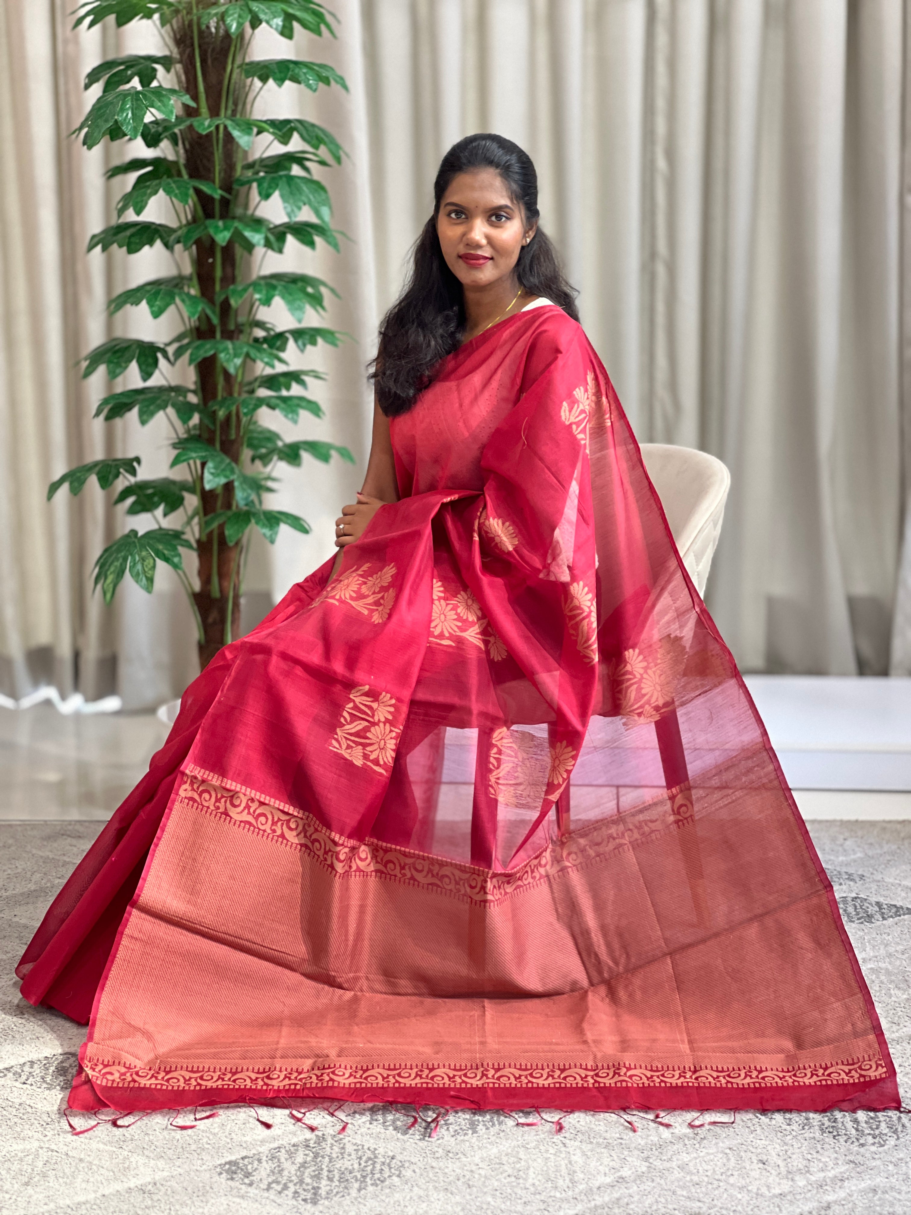 Floral Pattern Cotton Silk Saree | KTS171