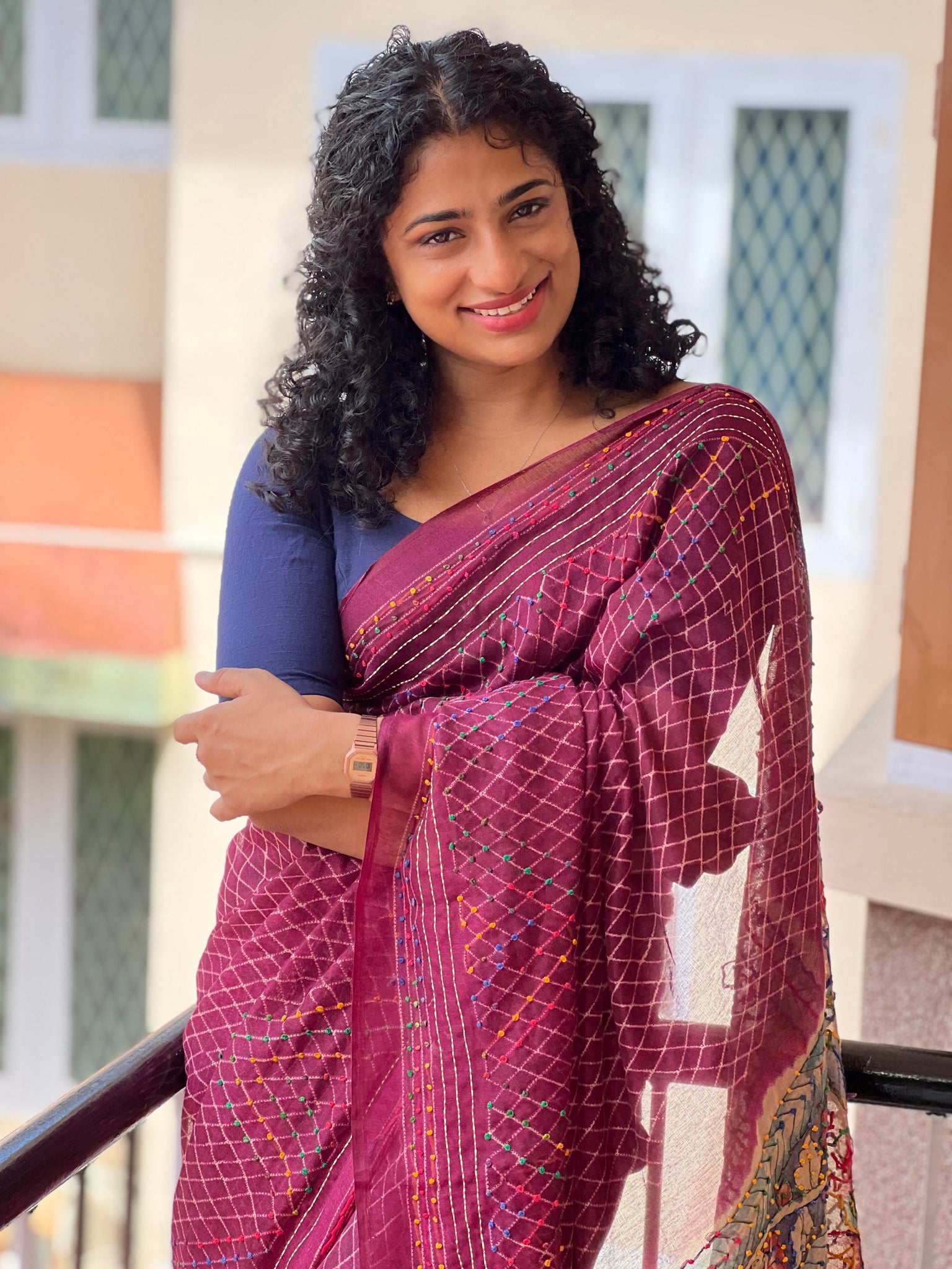 Multicolored Pure Bangalore Silk Kantha Stitch Saree – Craftyle