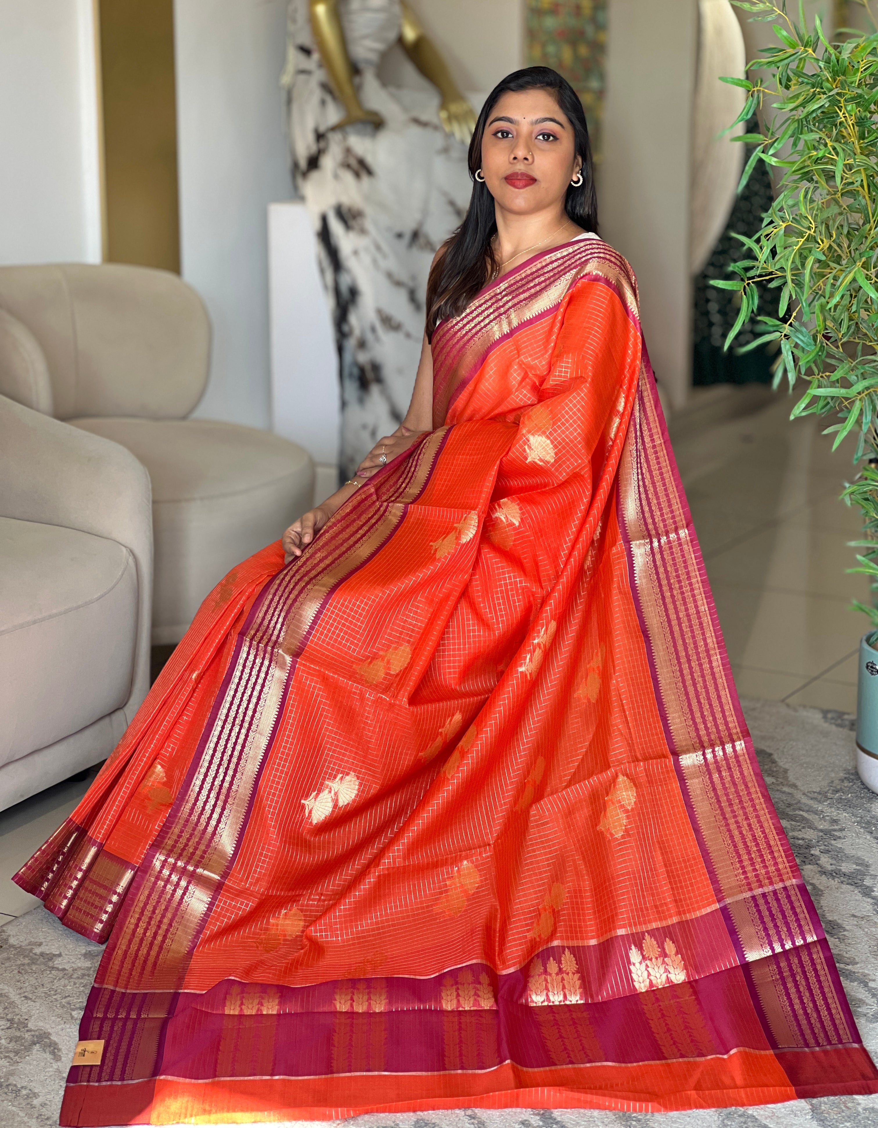 Zari Woven Check Patterned Semi Silk Saree | NN490