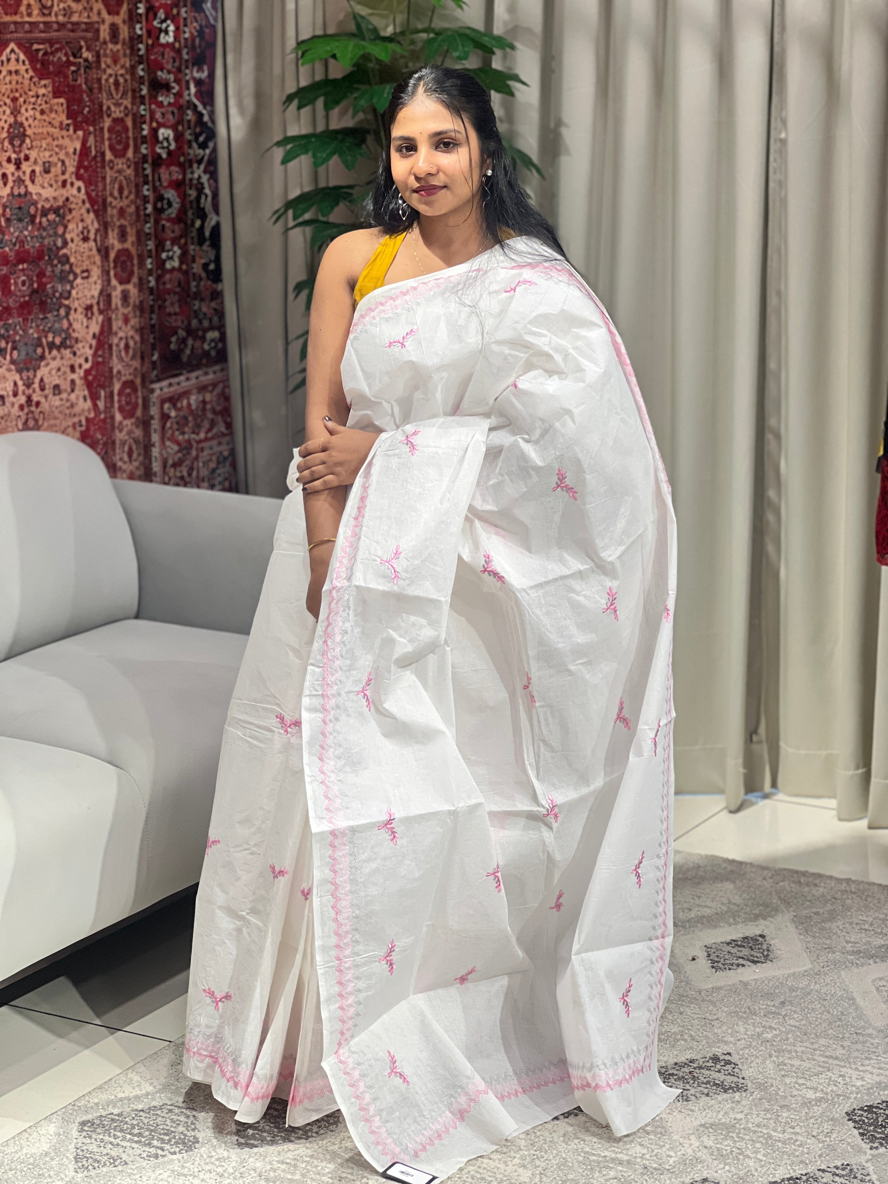 Embroidery Detailed Organdy Cotton Saree | VDA320