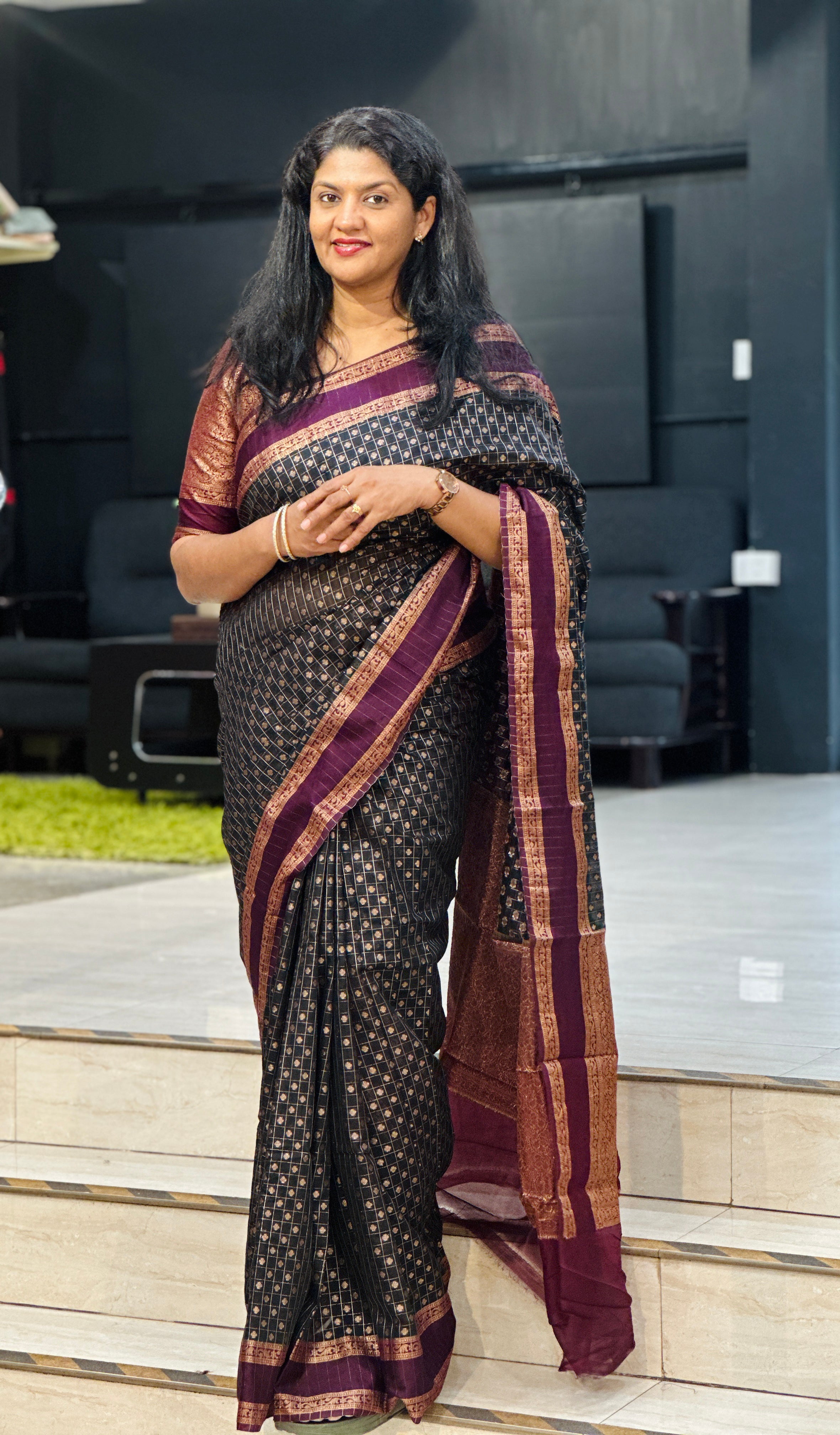 Check Pattern Semi Silk Saree | ZSS586