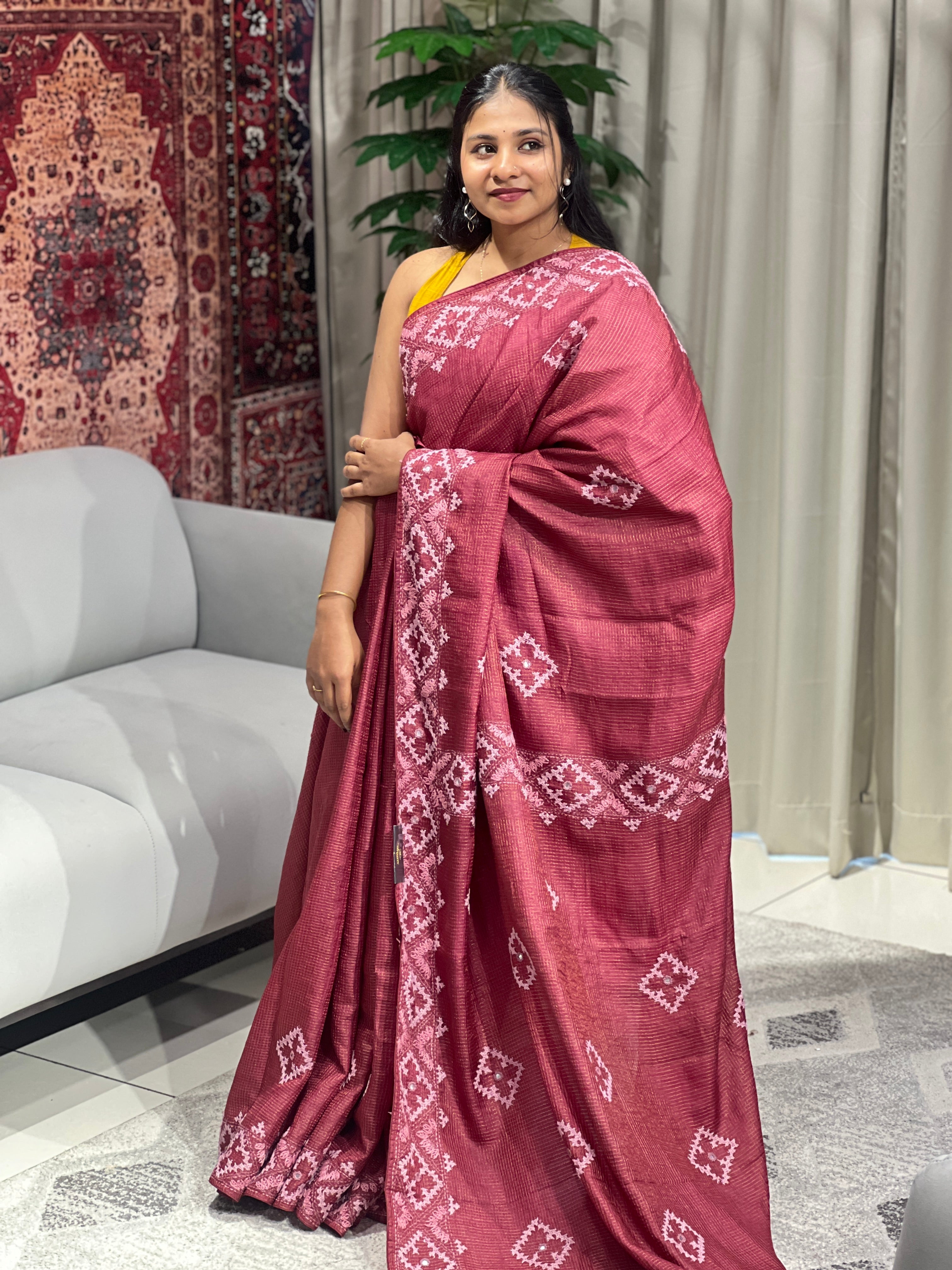 Hand Kutch Work Embroidery Detailed Tussar Saree | SBS1359