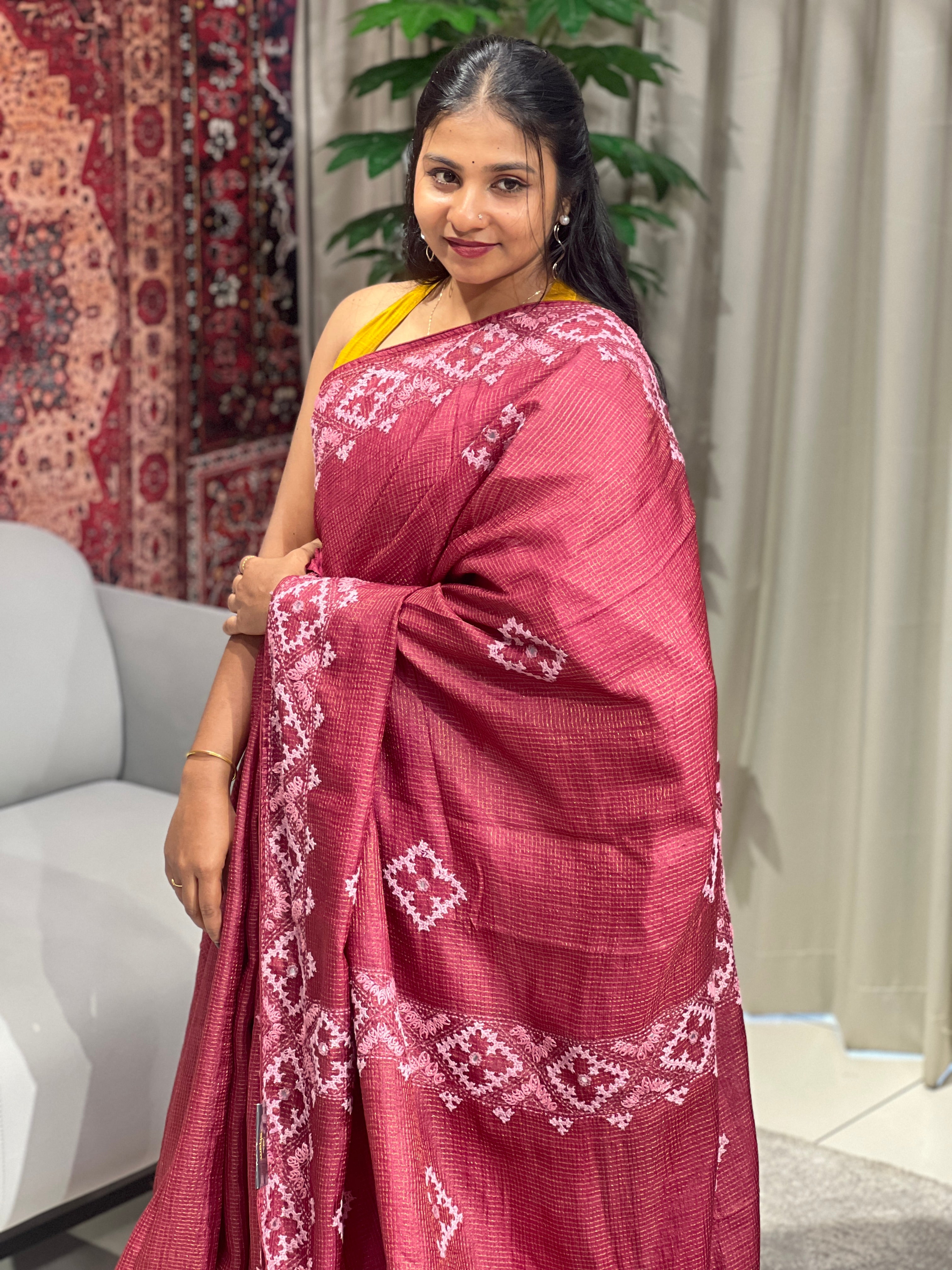 Hand Kutch Work Embroidery Detailed Tussar Saree | SBS1359