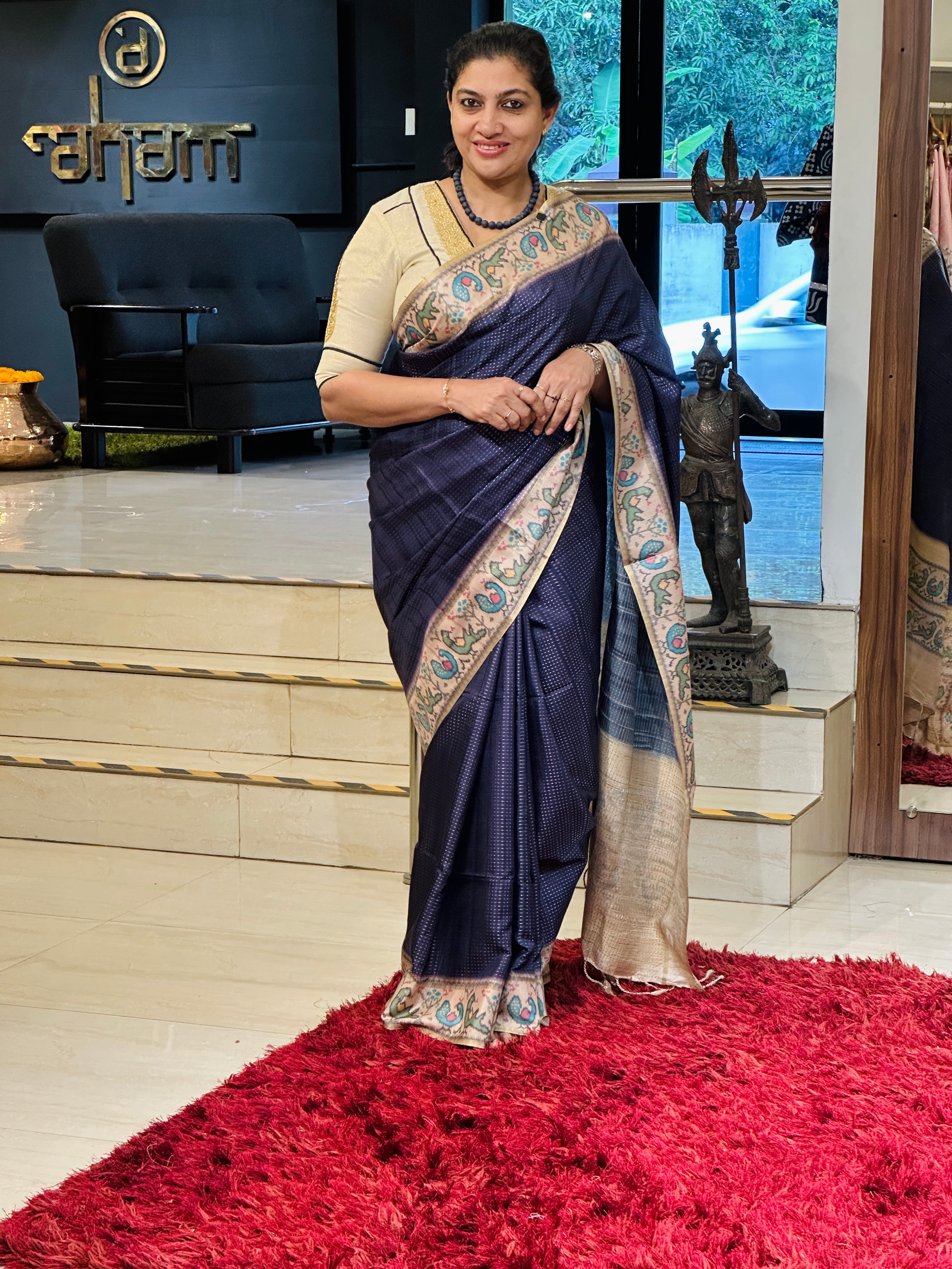 Ikat Printed Semi Tussar Saree | SSN282