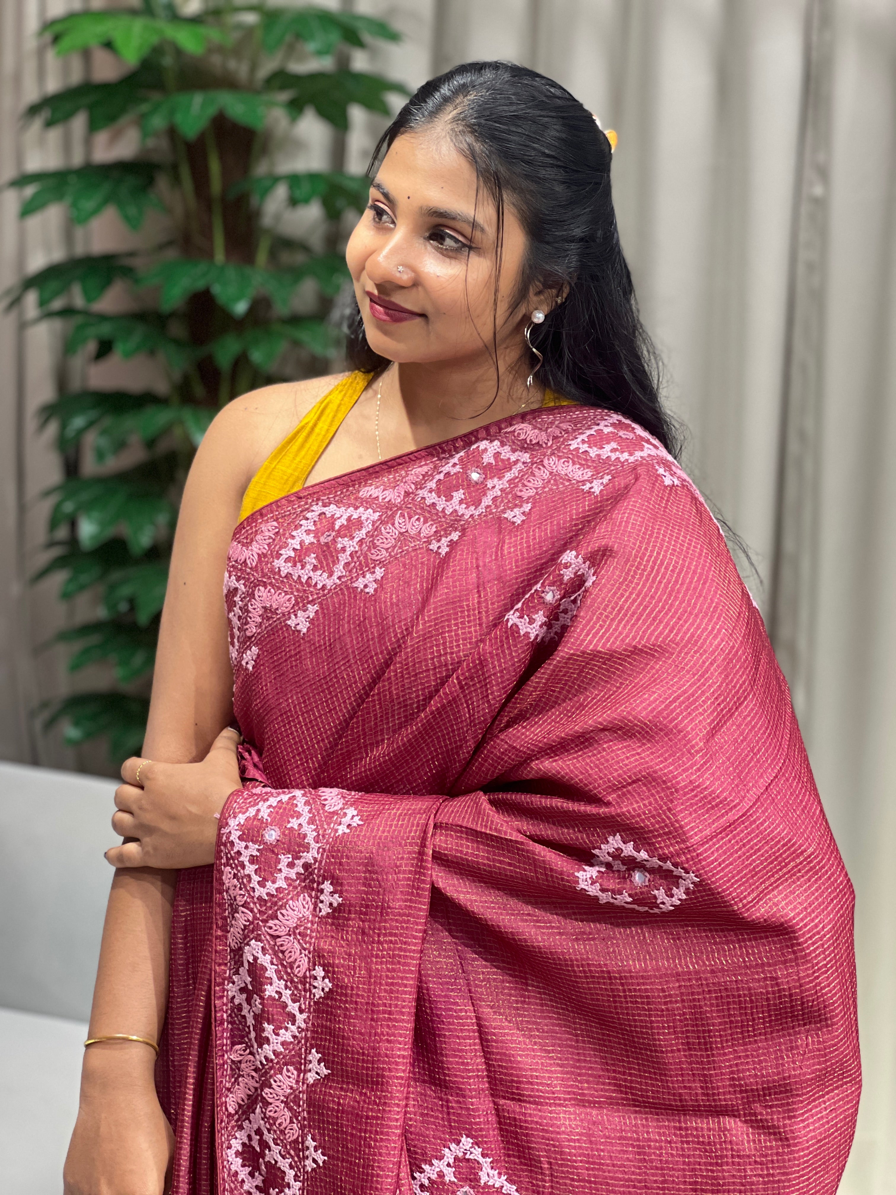 Hand Kutch Work Embroidery Detailed Tussar Saree | SBS1359