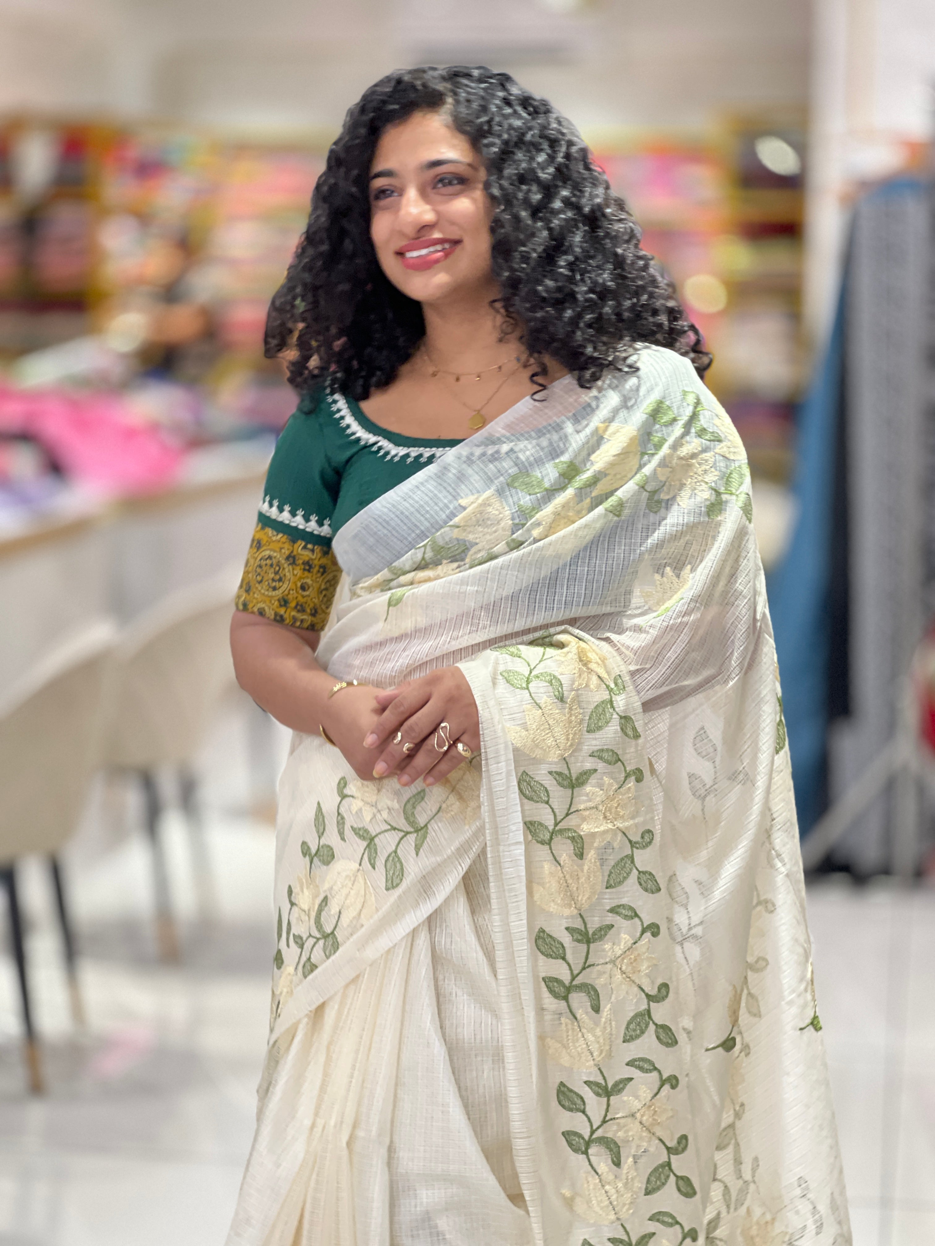 Floral Embroidery Patterned Silky Kota Saree | NHH430