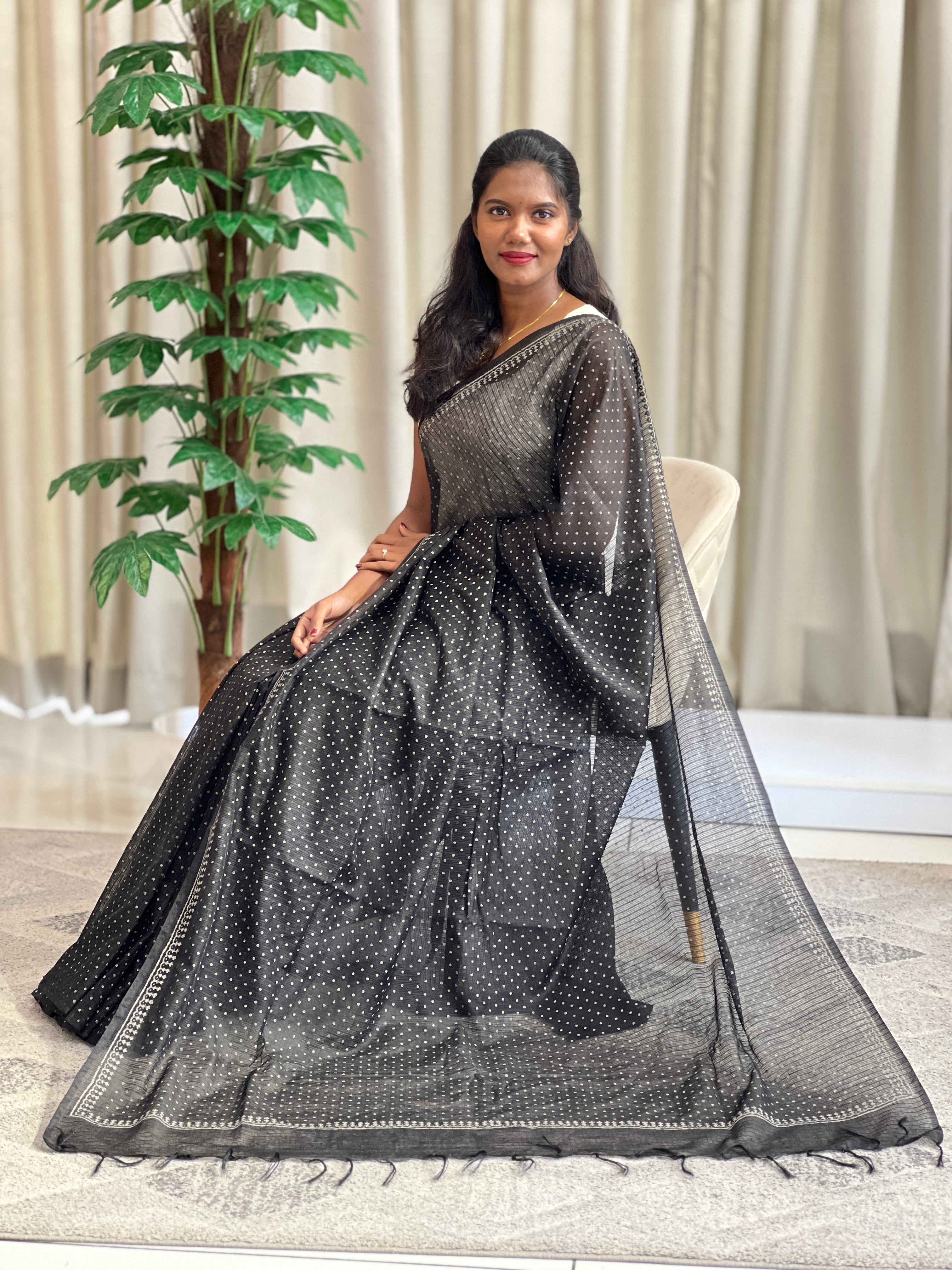 Polka Dots Pattern Supernet Kota Saree | SS1482