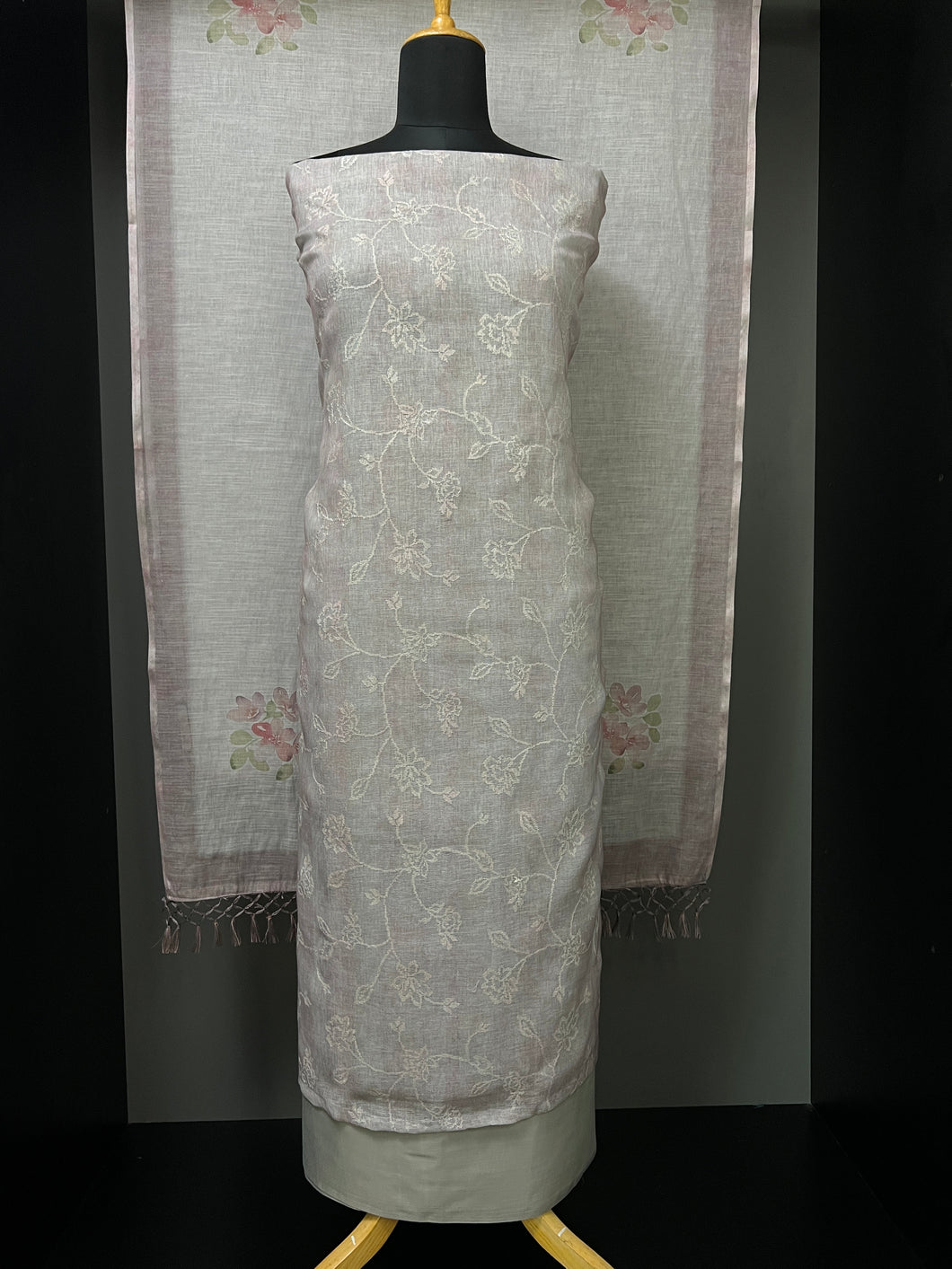 Cross Stitch Embroidery Linen Salwar Set |  MS831
