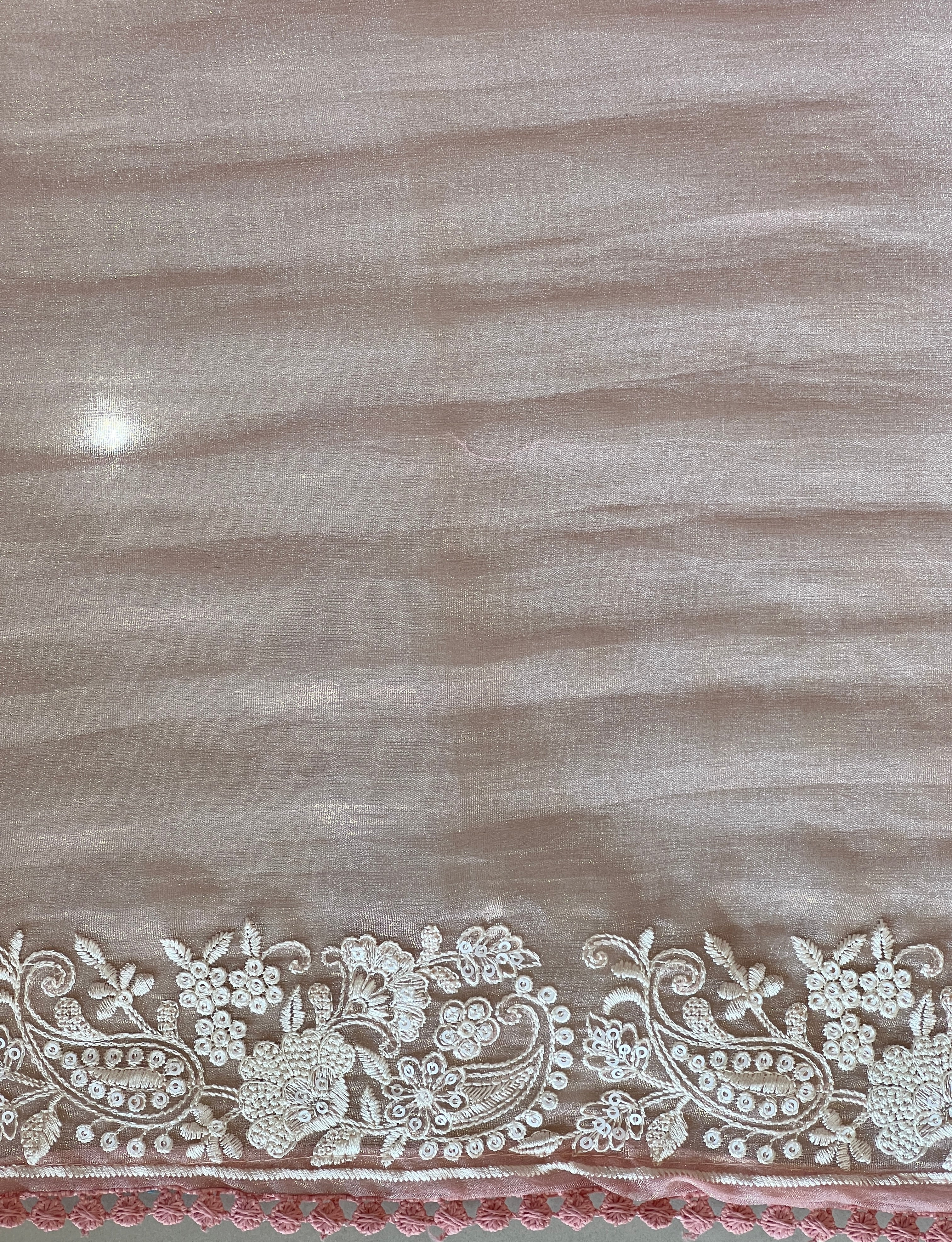 Lucknowi Embroidery Detailed Viscose Crushed Organza Saree | BLD2160