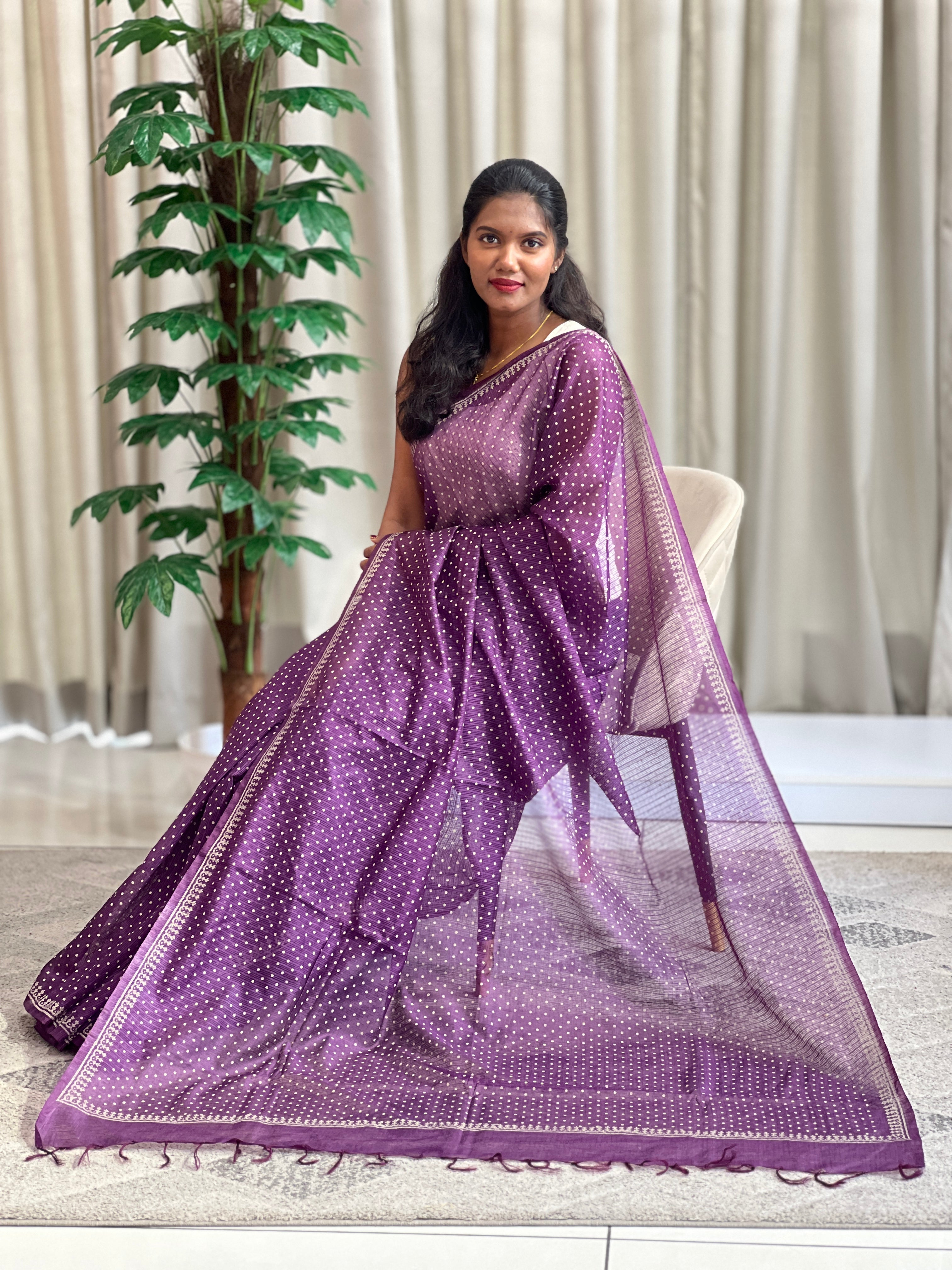 Polka Dots Pattern Supernet Kota Saree | SS1480