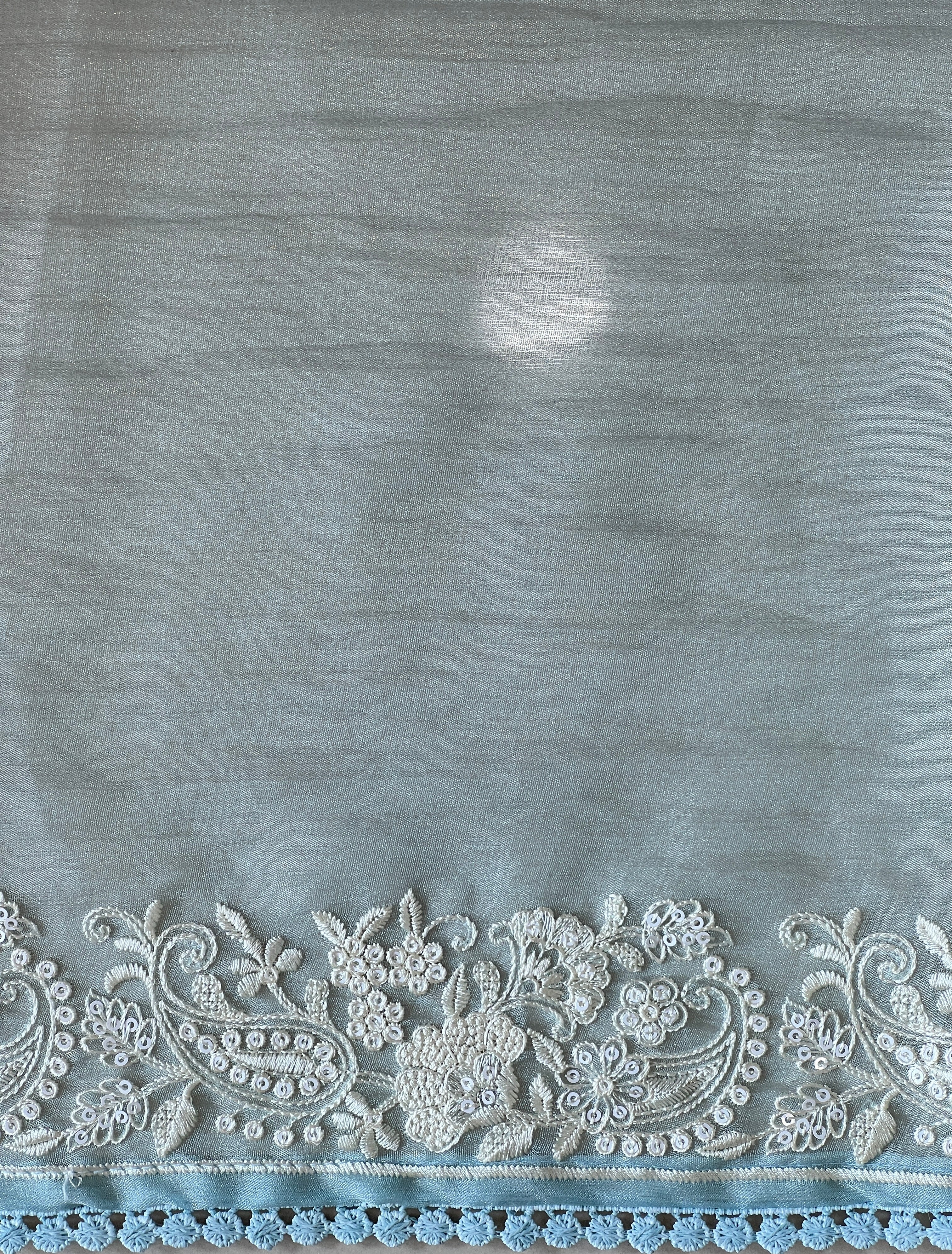 Lucknowi Embroidery Detailed Viscose Crushed Organza Saree | BLD2159