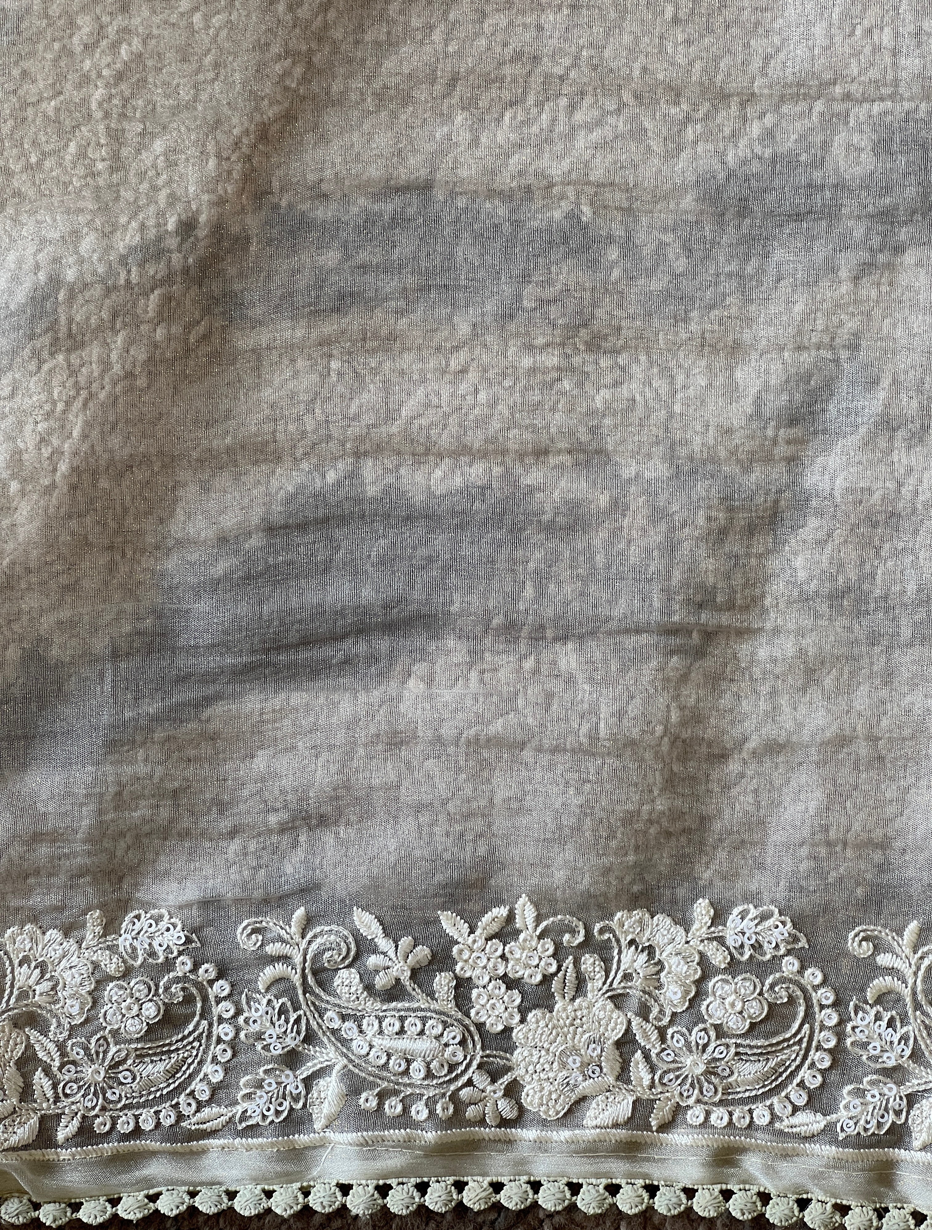 Lucknowi Embroidery Detailed Viscose Crushed Organza Saree | BLD2161