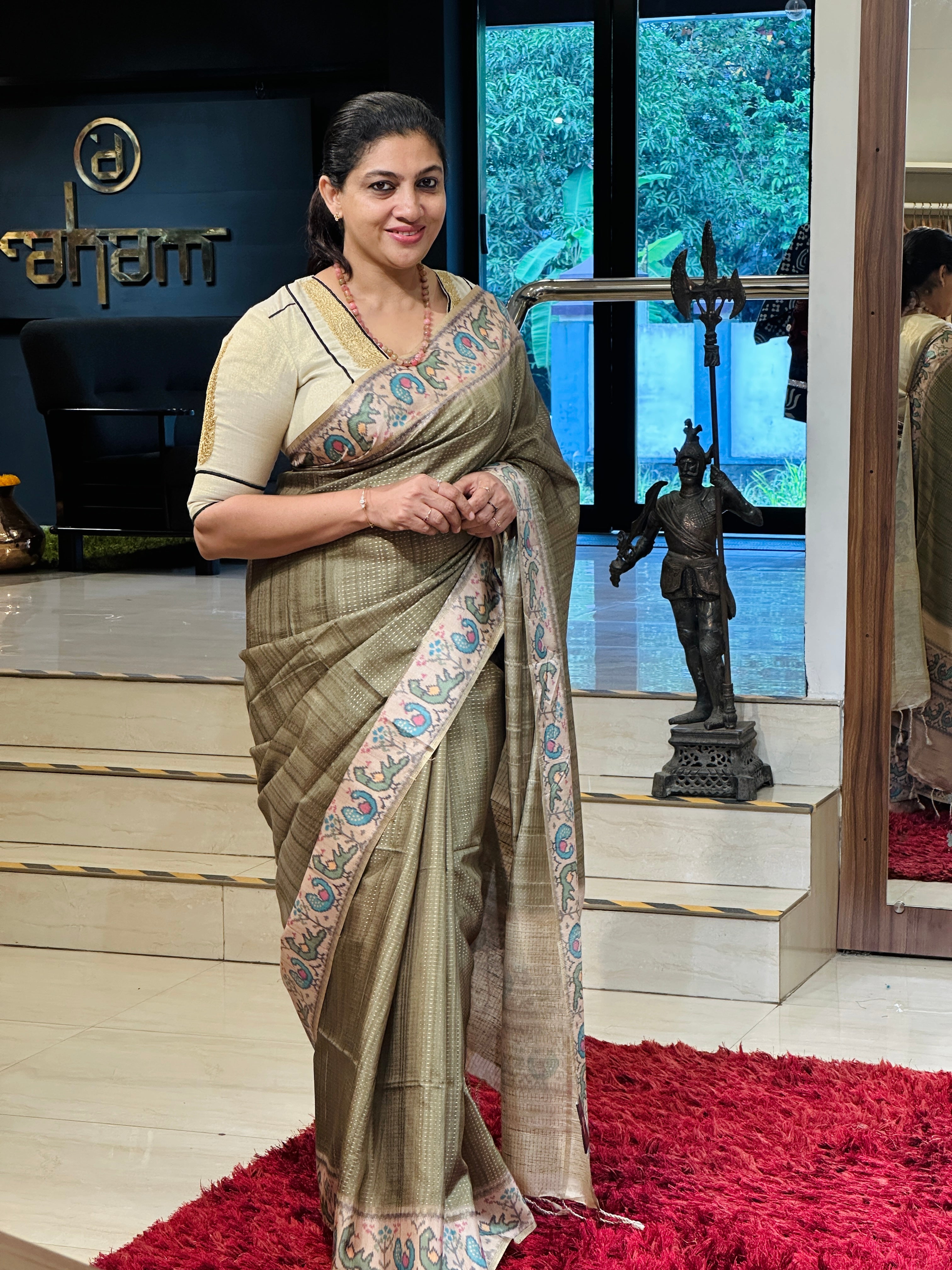 Ikat Printed Semi Tussar Saree | SSN281