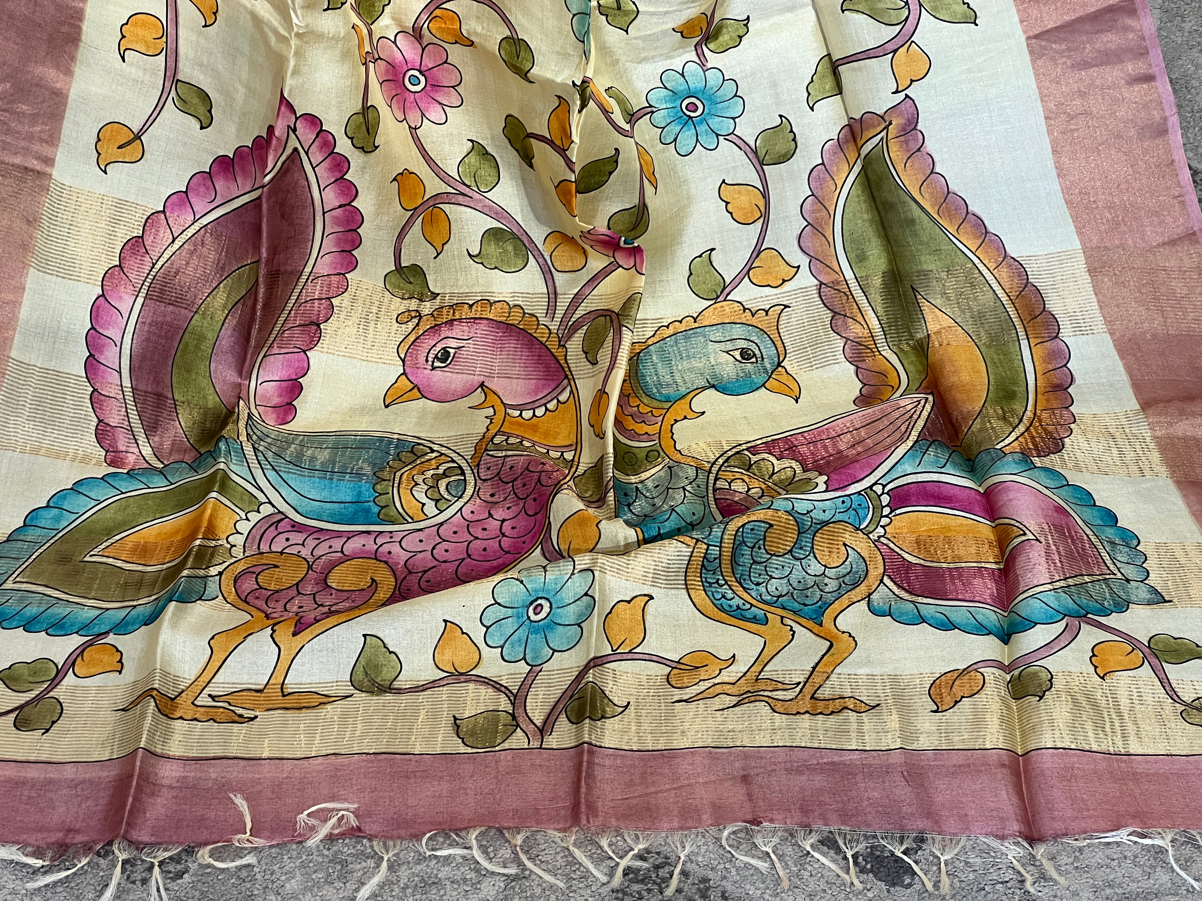 Pen Kalamkari Print Detailed Tussar Saree | CHA132