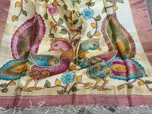 Pen Kalamkari Print Detailed Tussar Saree | CHA132
