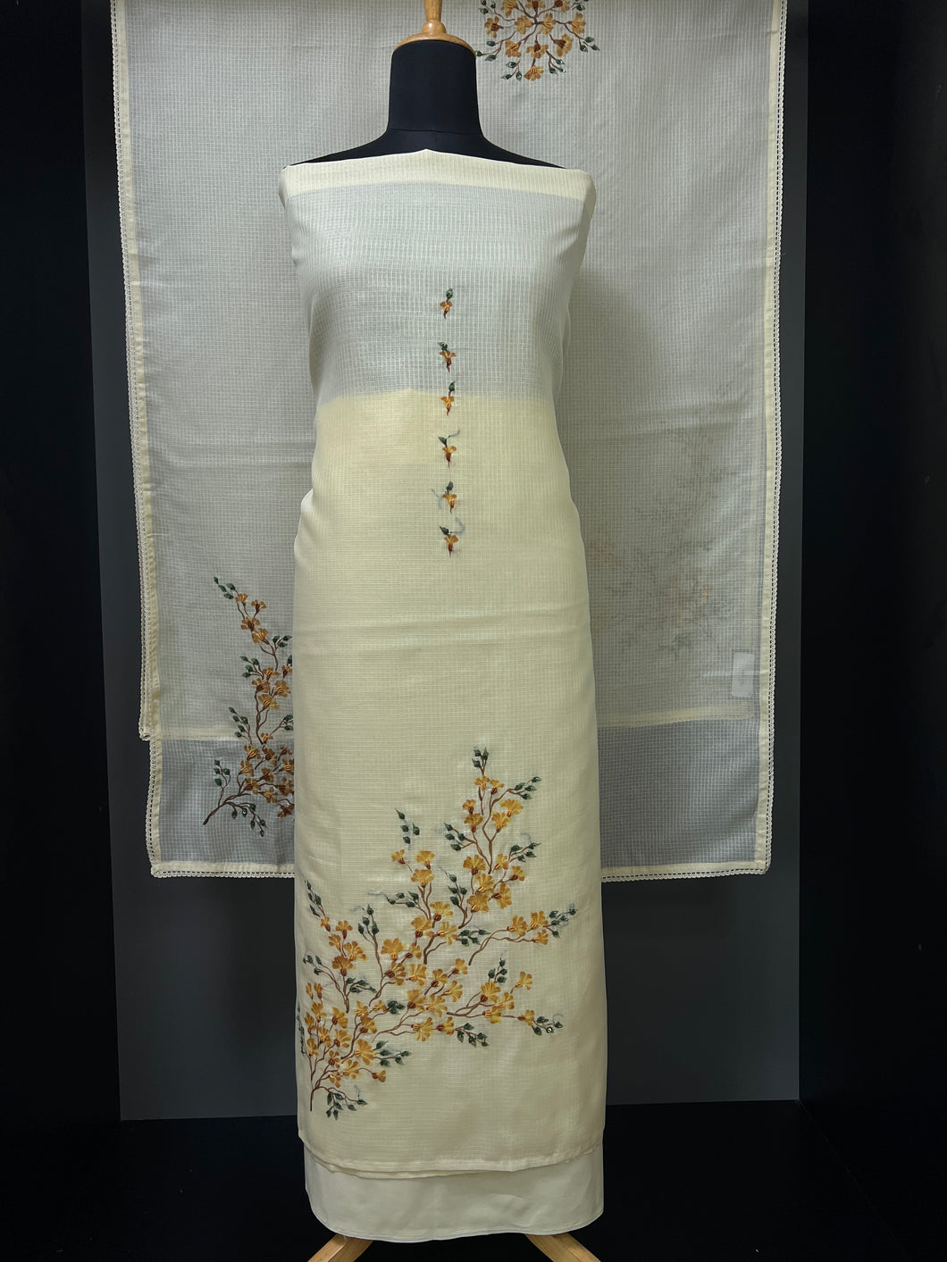 Hand Embroidery Detailing With Printe Silky Kota Salwar Set | BLD1063