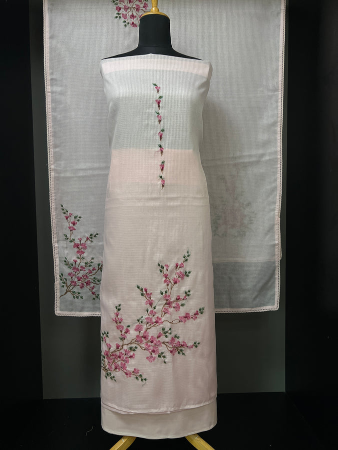 Hand Embroidery Detailing With Printe Silky Kota Salwar Set | BLD1062