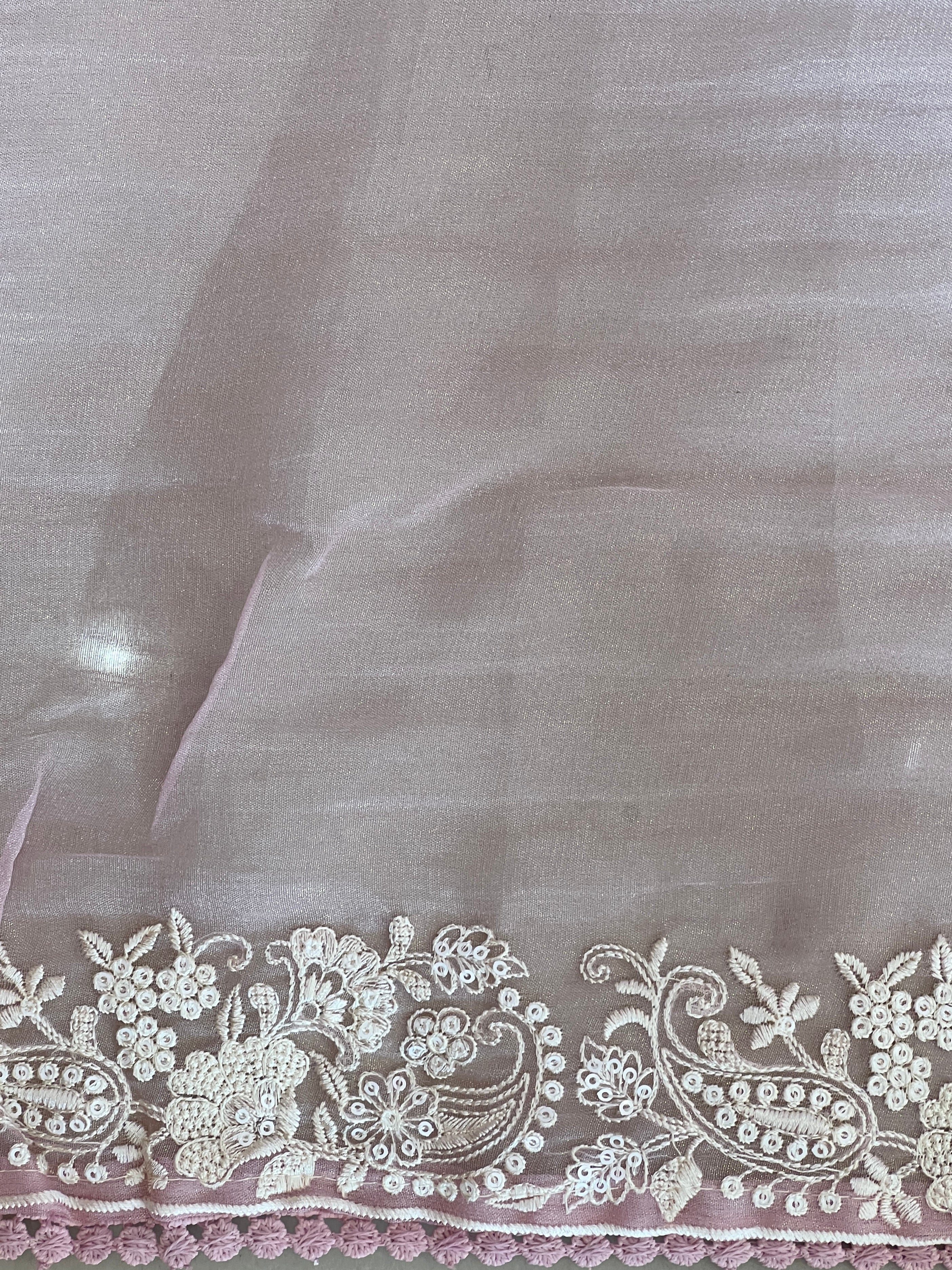 Lucknowi Embroidery Detailed Viscose Crushed Organza Saree | BLD2163