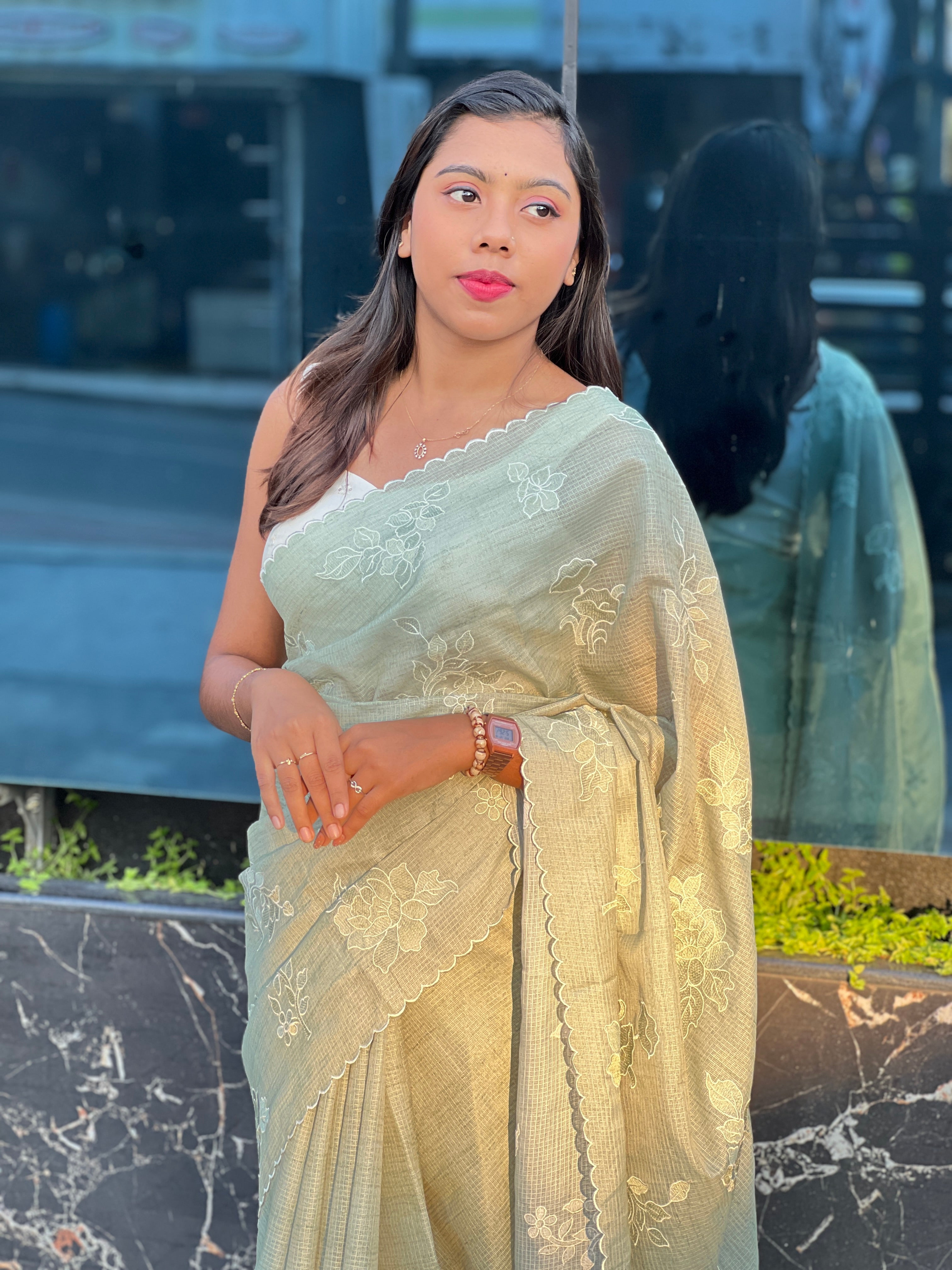 Floral Embroidery Detailed Kota Saree | BLD2064