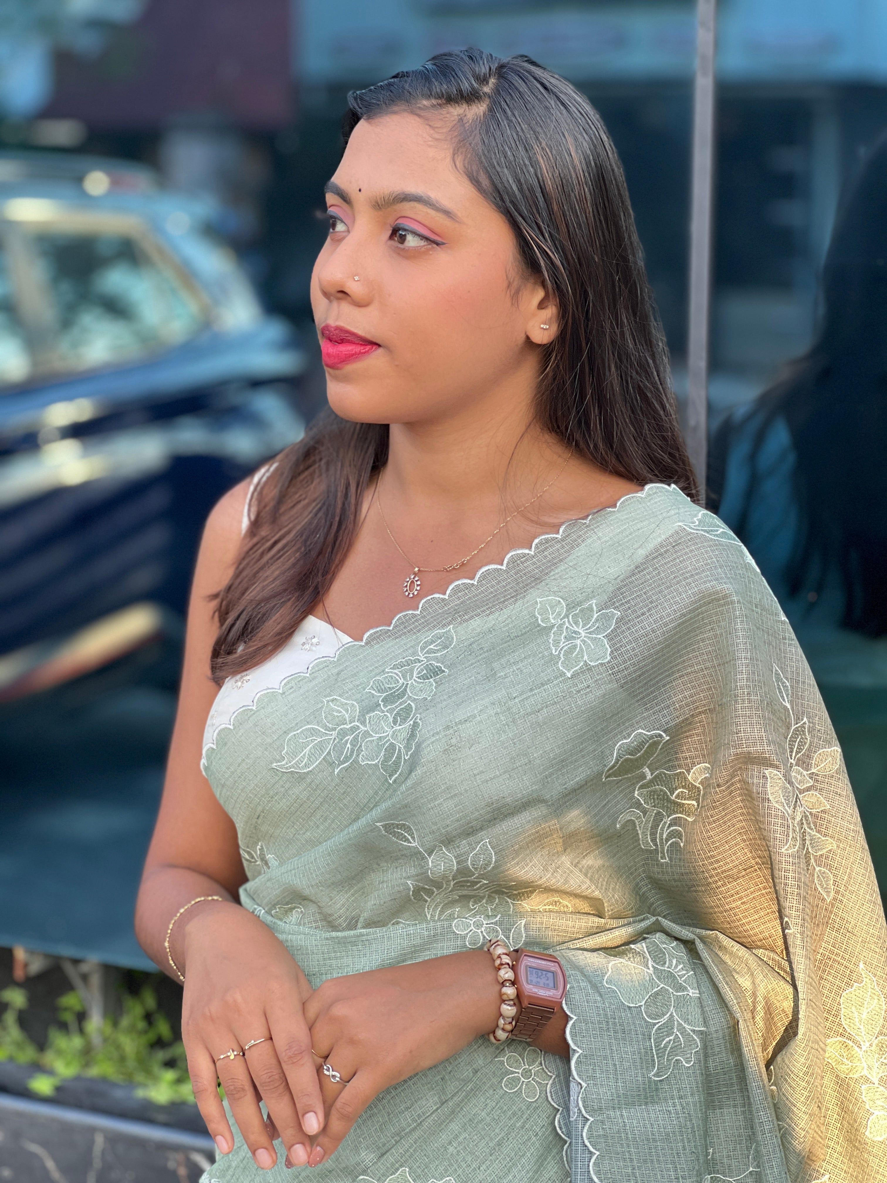 Floral Embroidery Detailed Kota Saree | BLD2064