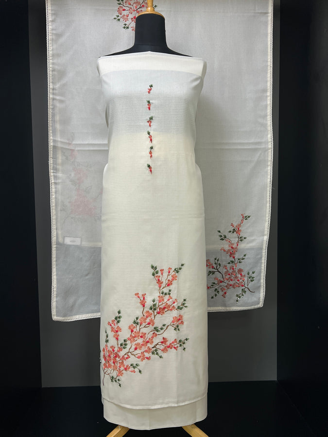 Hand Embroidery Detailing With Printe Silky Kota Salwar Set | BLD1064