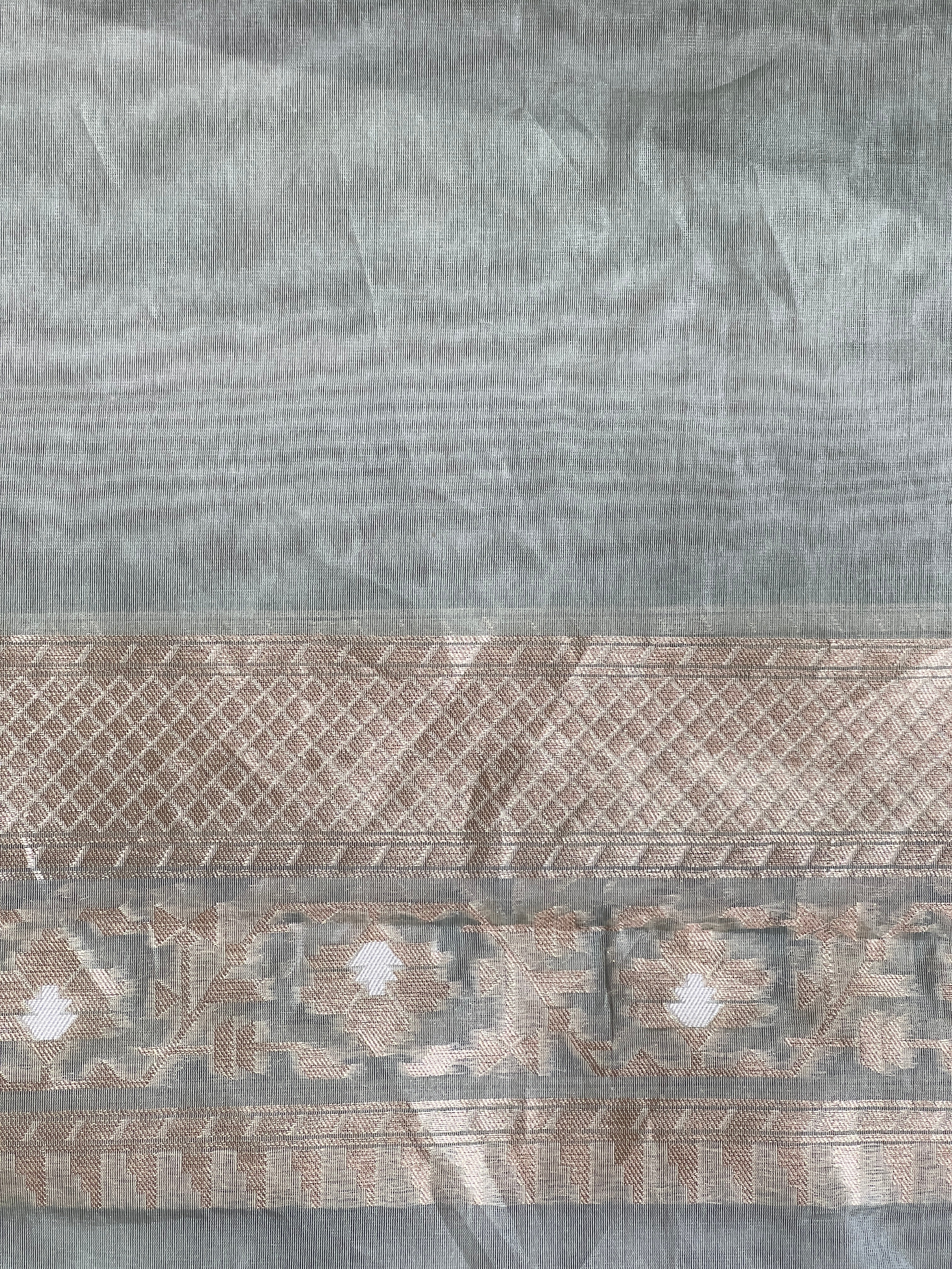 Traditional Jamdani Weave Pure Kora Banarasi Saree |  KMM159