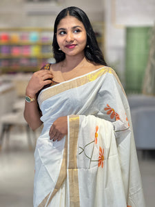 Floral Printed Kerala Cotton Saree | BLD448