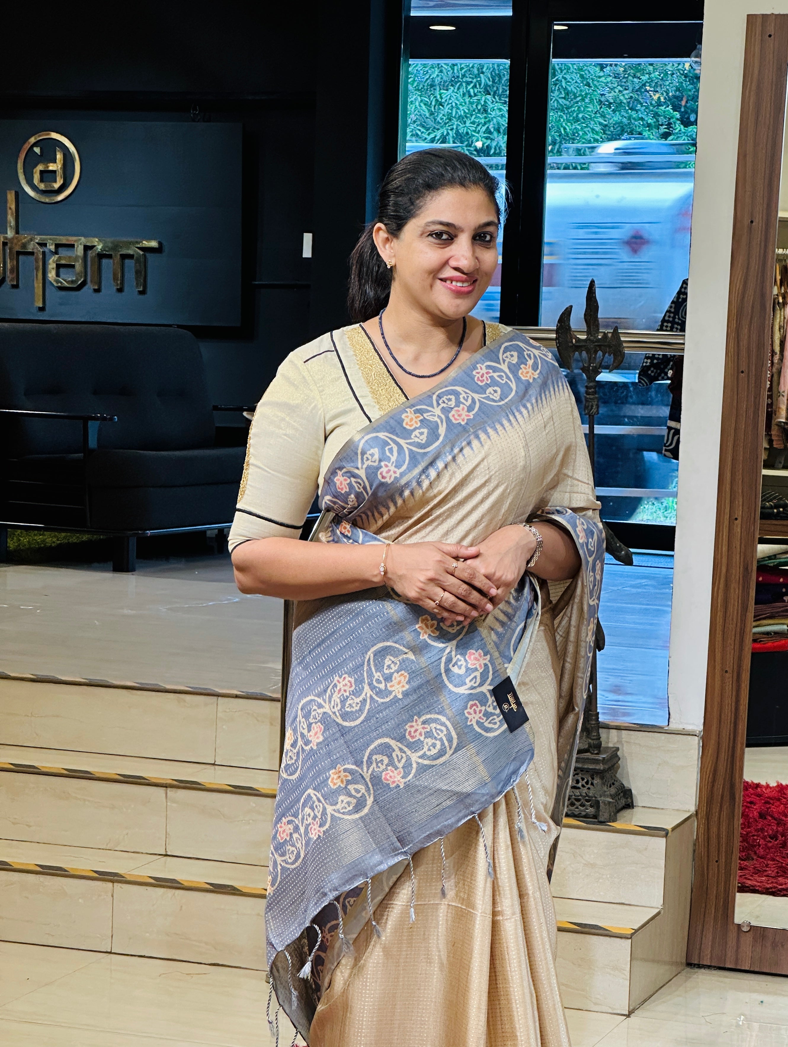 Batik Printed Semi Tussar Saree | SSN287