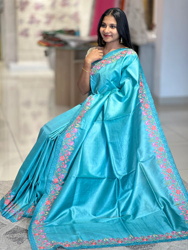 Floral Embroidery Tussar Silk Saree | CHA124