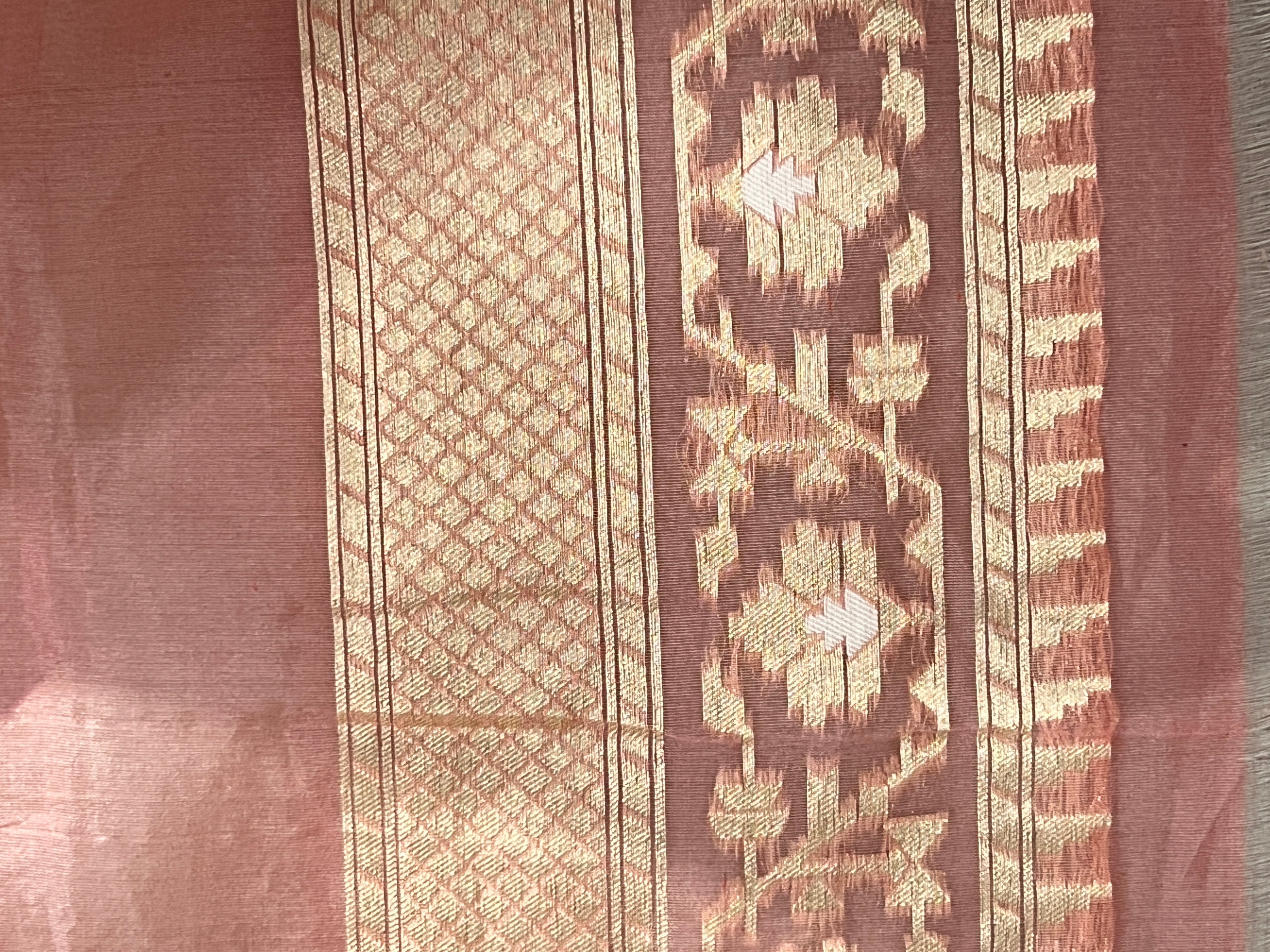 Traditional Jamdani Weave Pure Kora Banarasi Saree |  KMM158