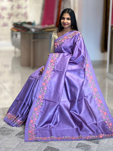 Floral Embroidery Tussar Silk Saree | CHA122